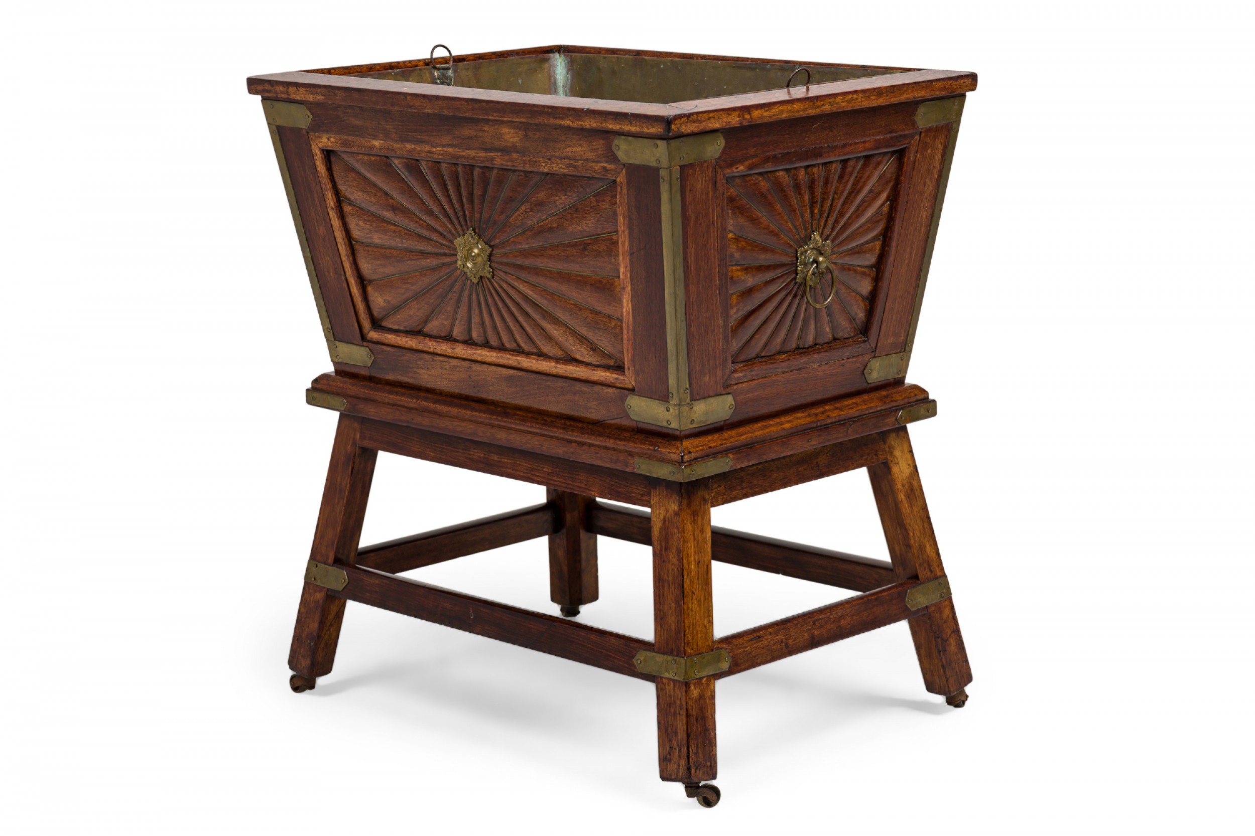 Colonial anglo indian style wood brass bound wine cooler on stand