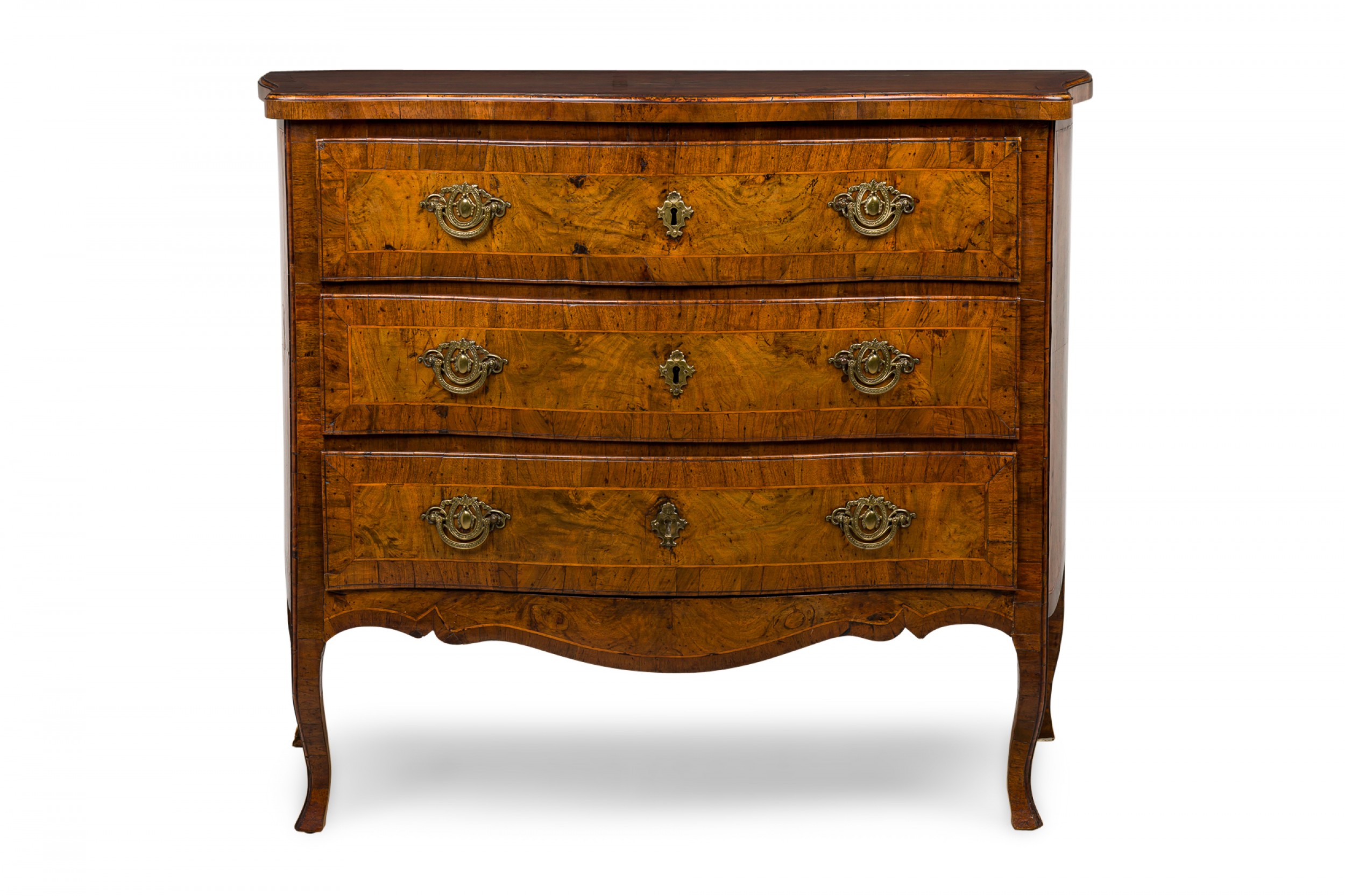 French louis xv style serpentine front inlaid 3 drawer commode