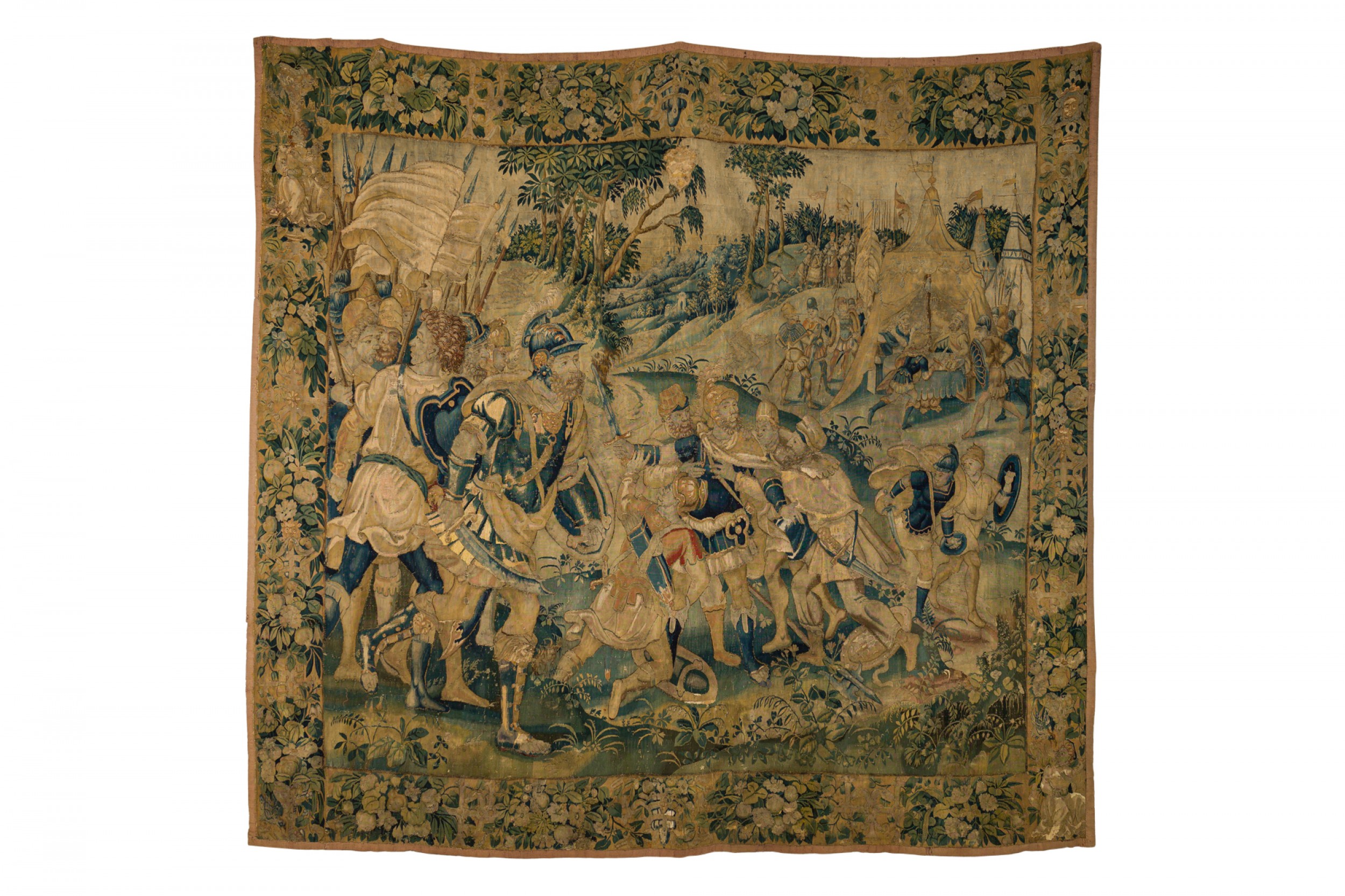 Flemish 17th century tapestry titled assassination of alexander the great