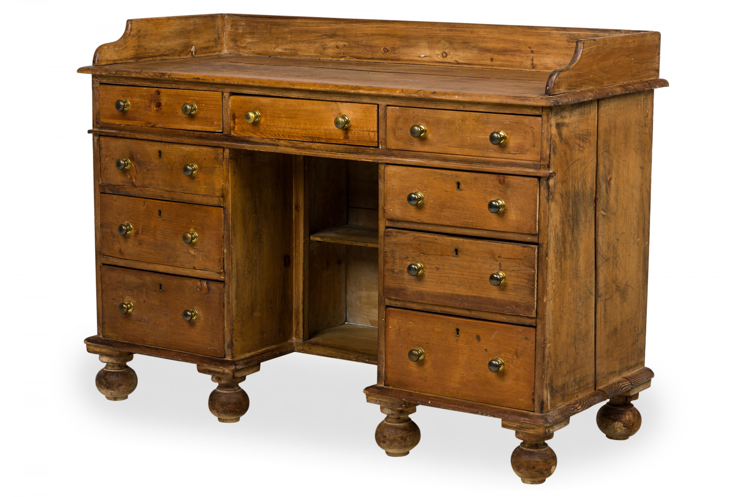 English country style pine wood kneehole desk