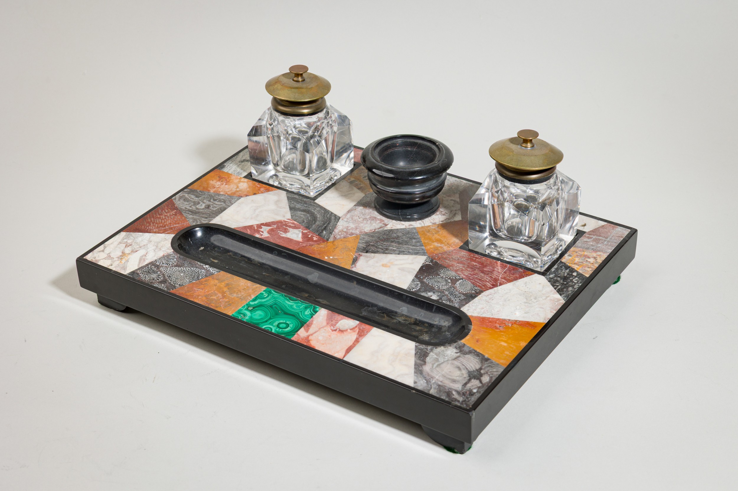 English victorian multi tonal hardstone inkwell