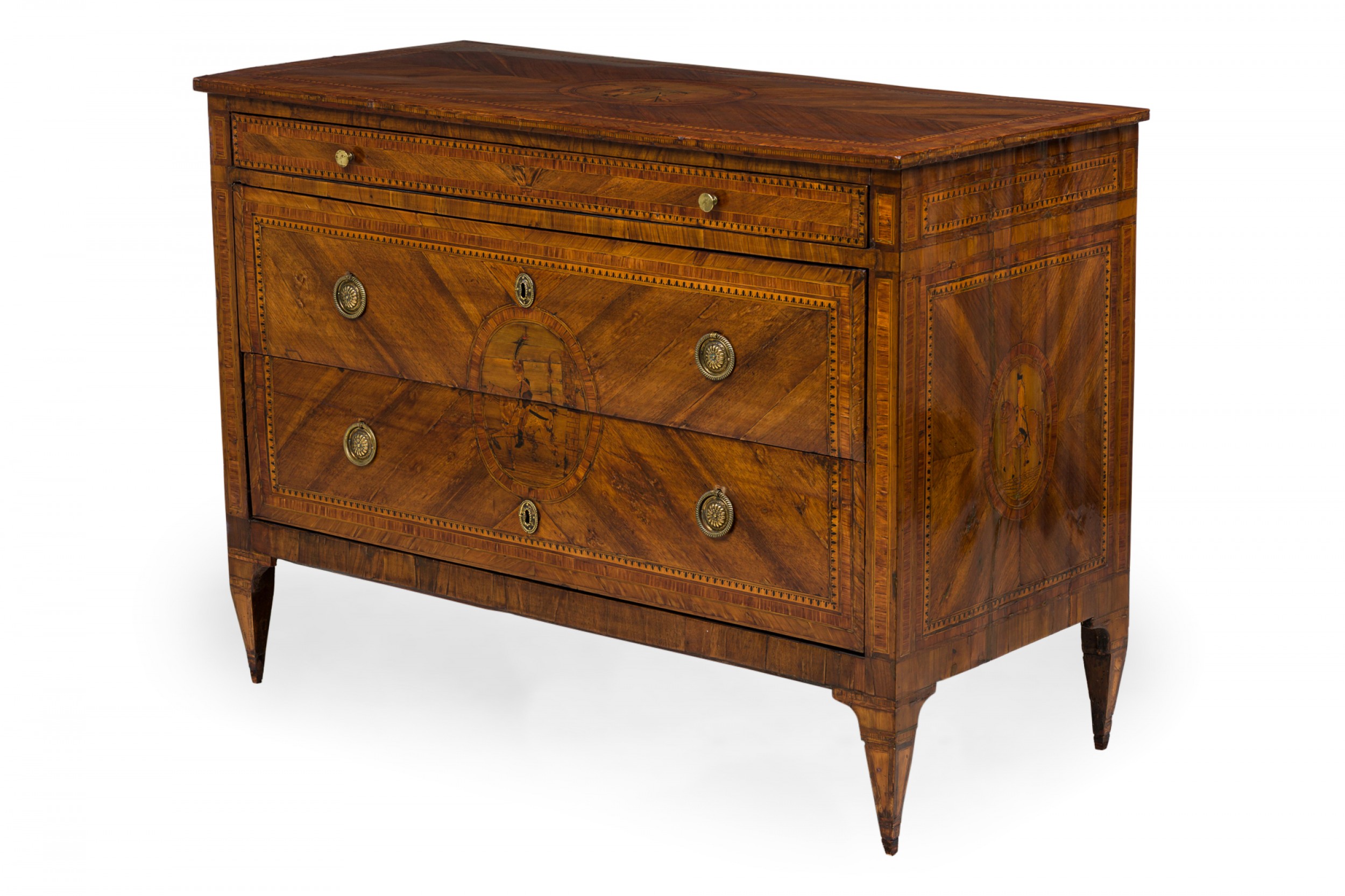 Maggiolini italian neo classical inliad marquetry 3 drawer commode