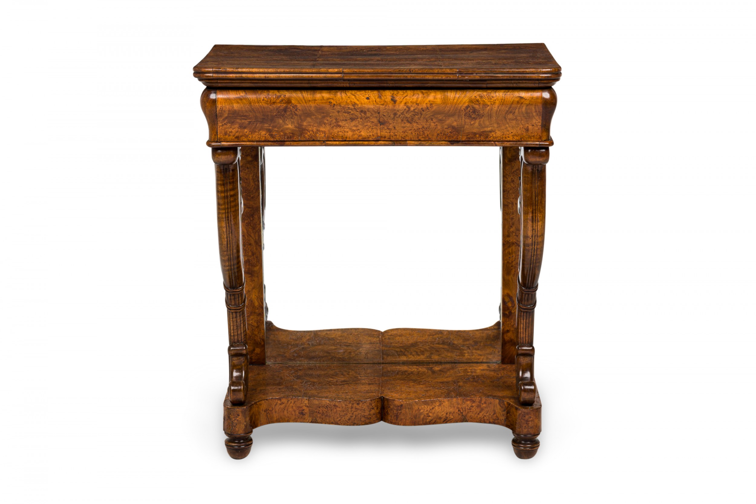 Continental burl elm console table with mirror back