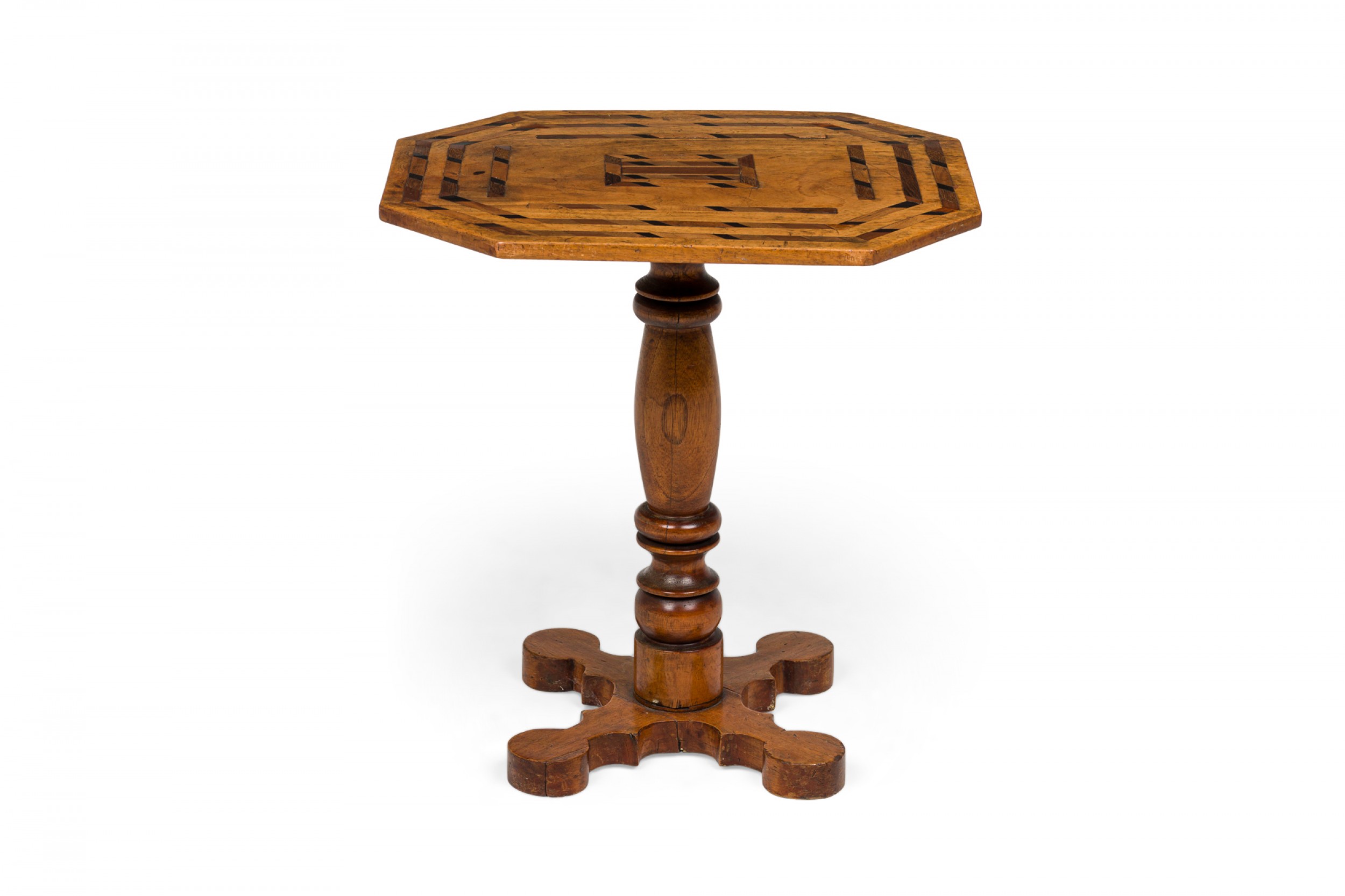 American victorian inlaid wooden octagonal side table