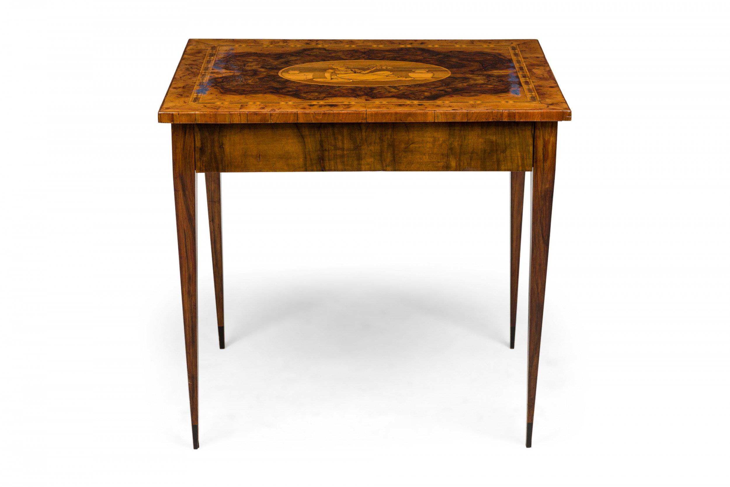 Continental biedermeier inlaid burl veneer side table