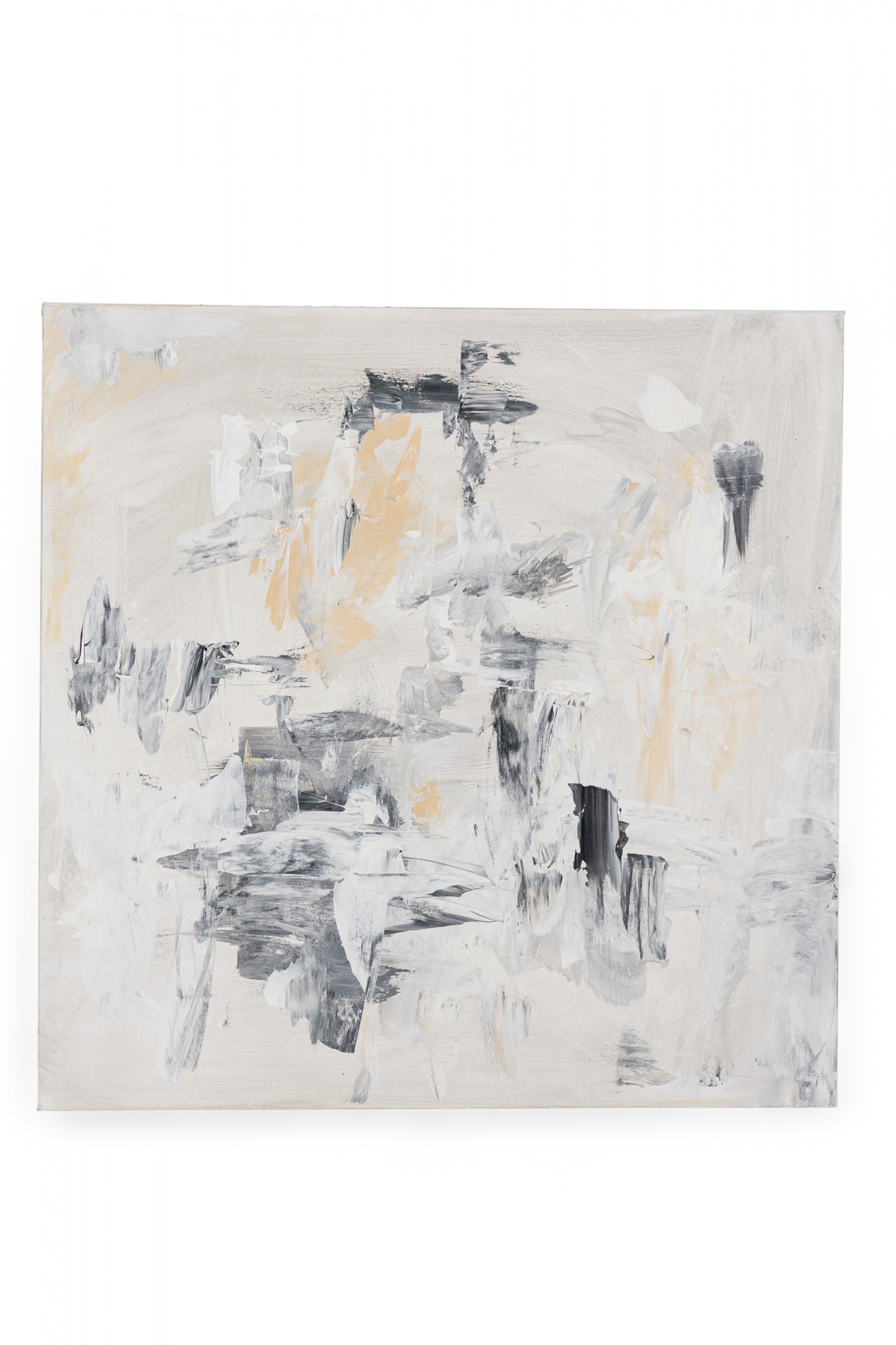 Contemporary american abstract acrylic beige and gray painting on canvas