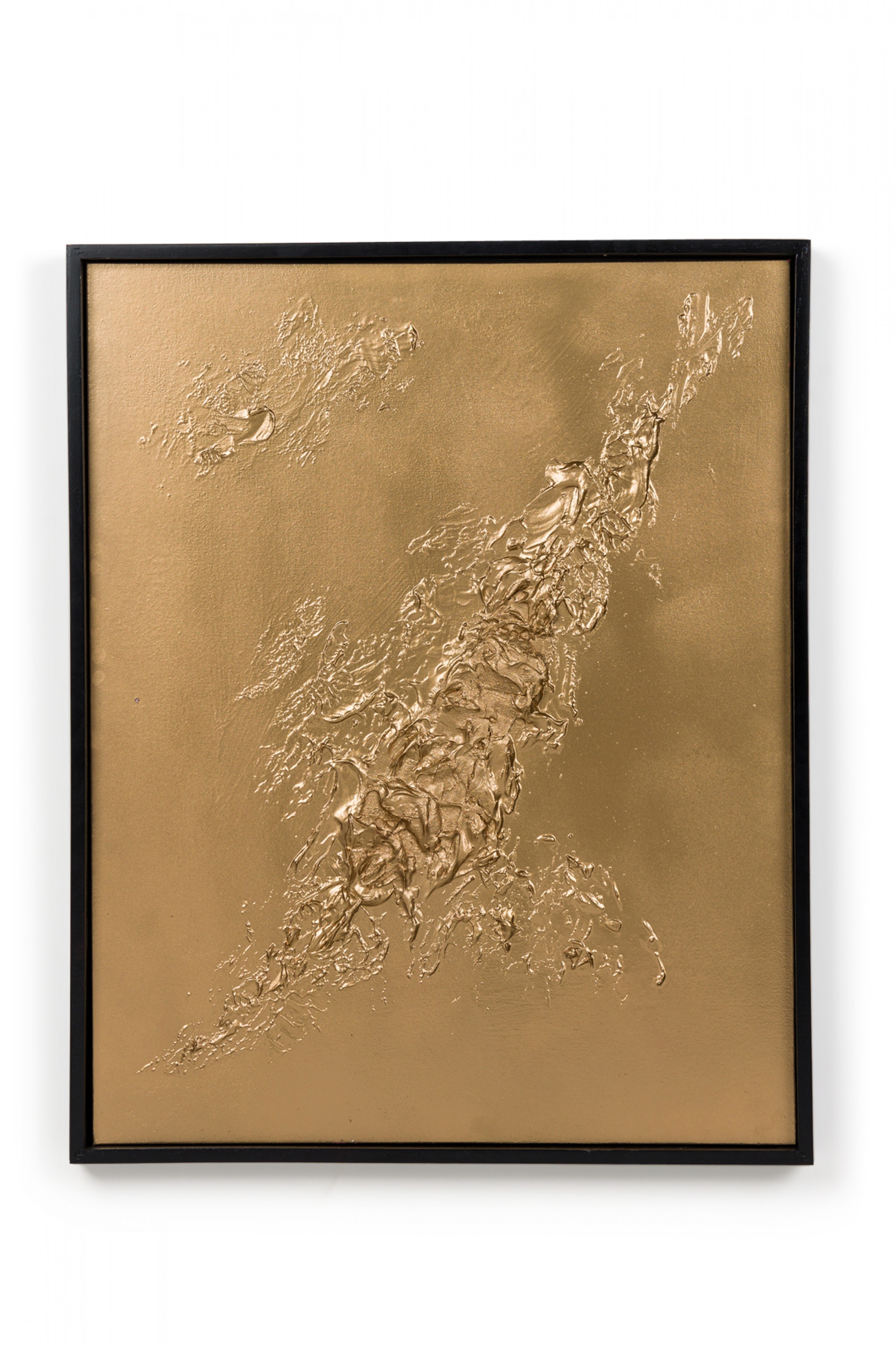 Framed contemporary mixed media gold textural abstract painting