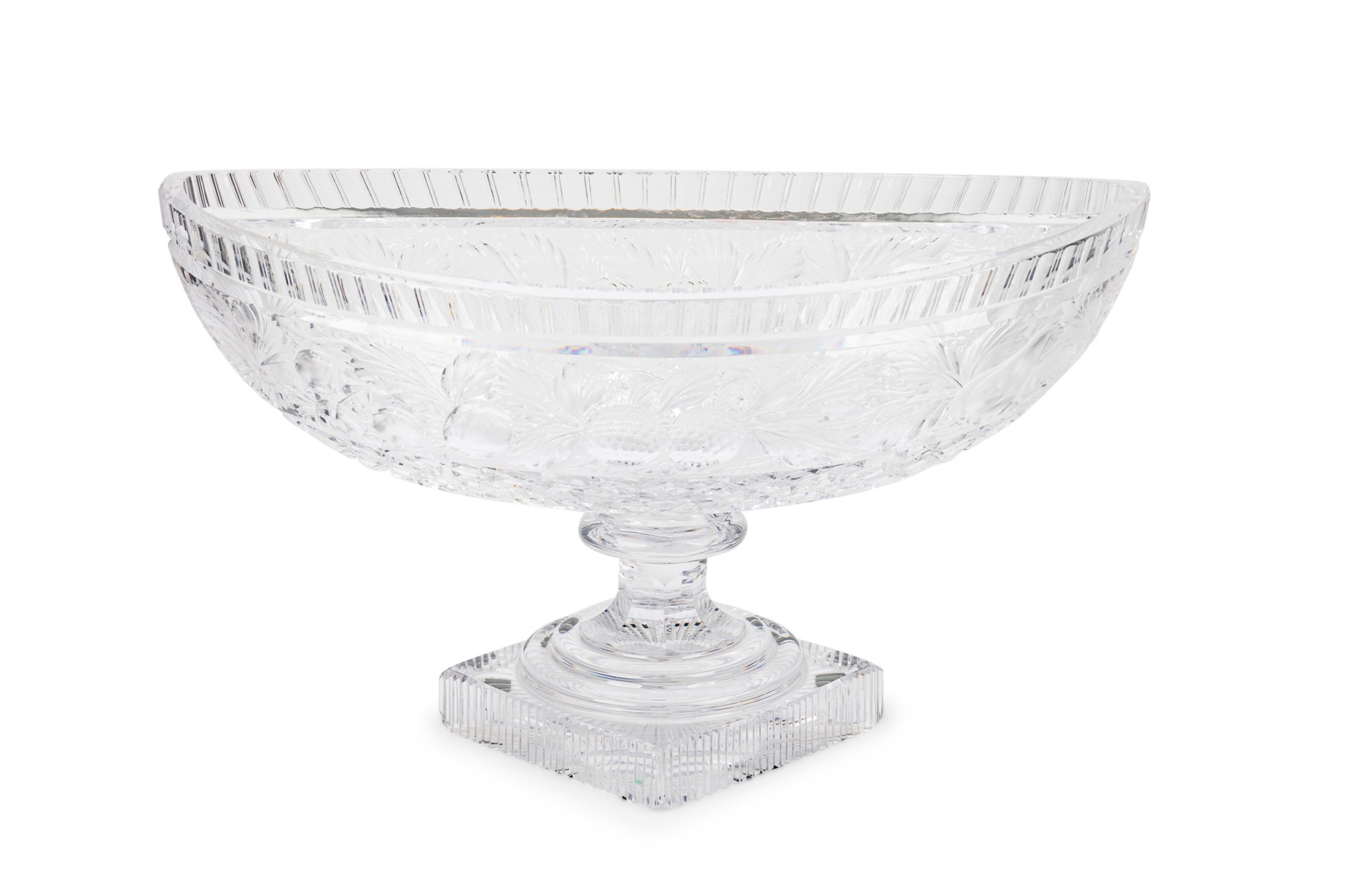Eenglish victorian 19th century cut crystal centerpiece compote with fruit motif