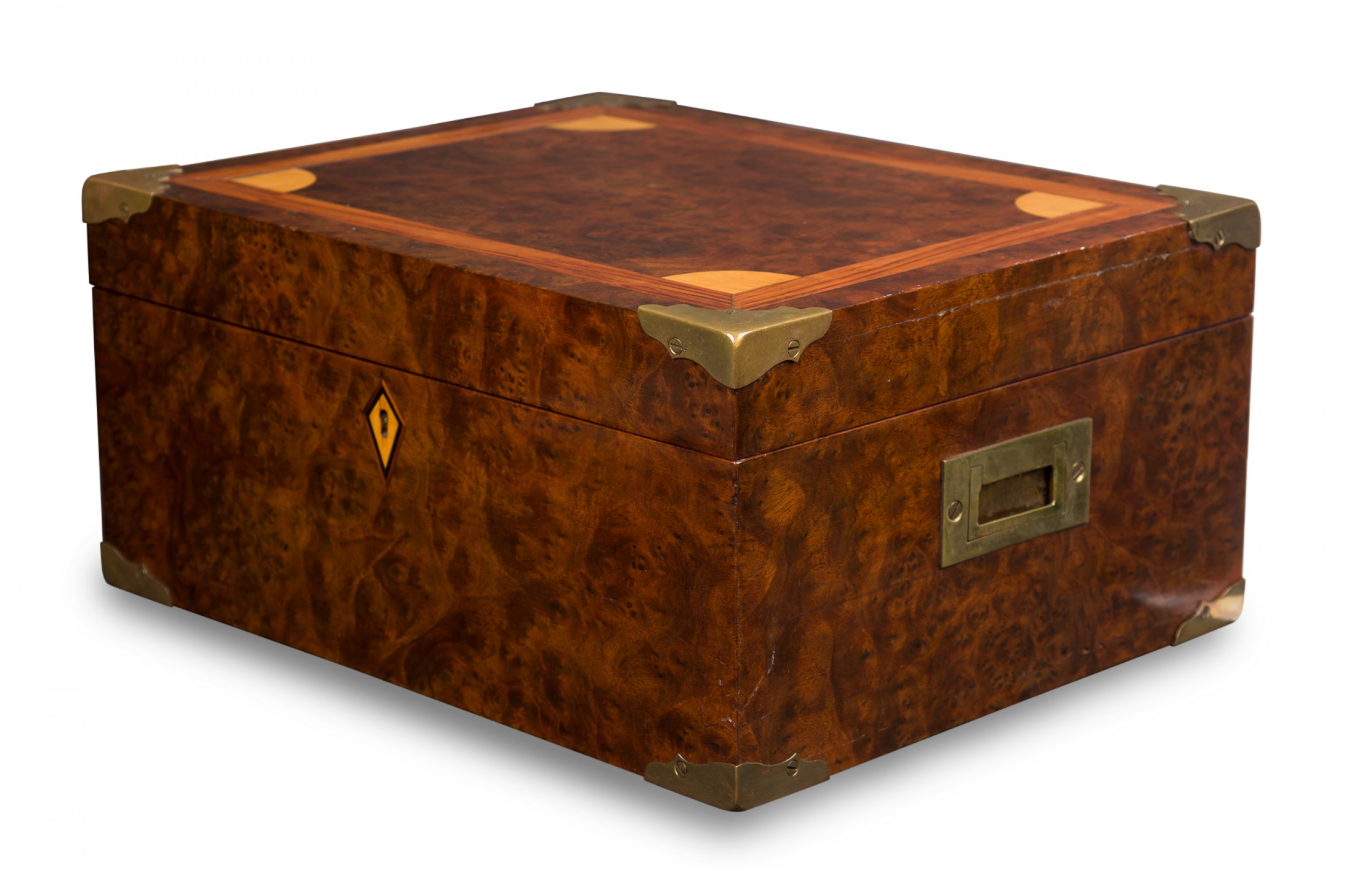 Mid century american inlaid burl and brass hinged box