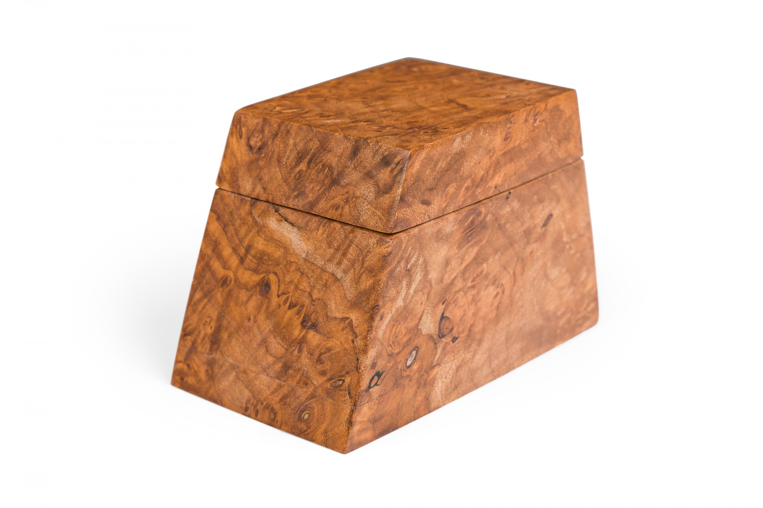 Contemporary american small maple burl decorative trapezoidal box