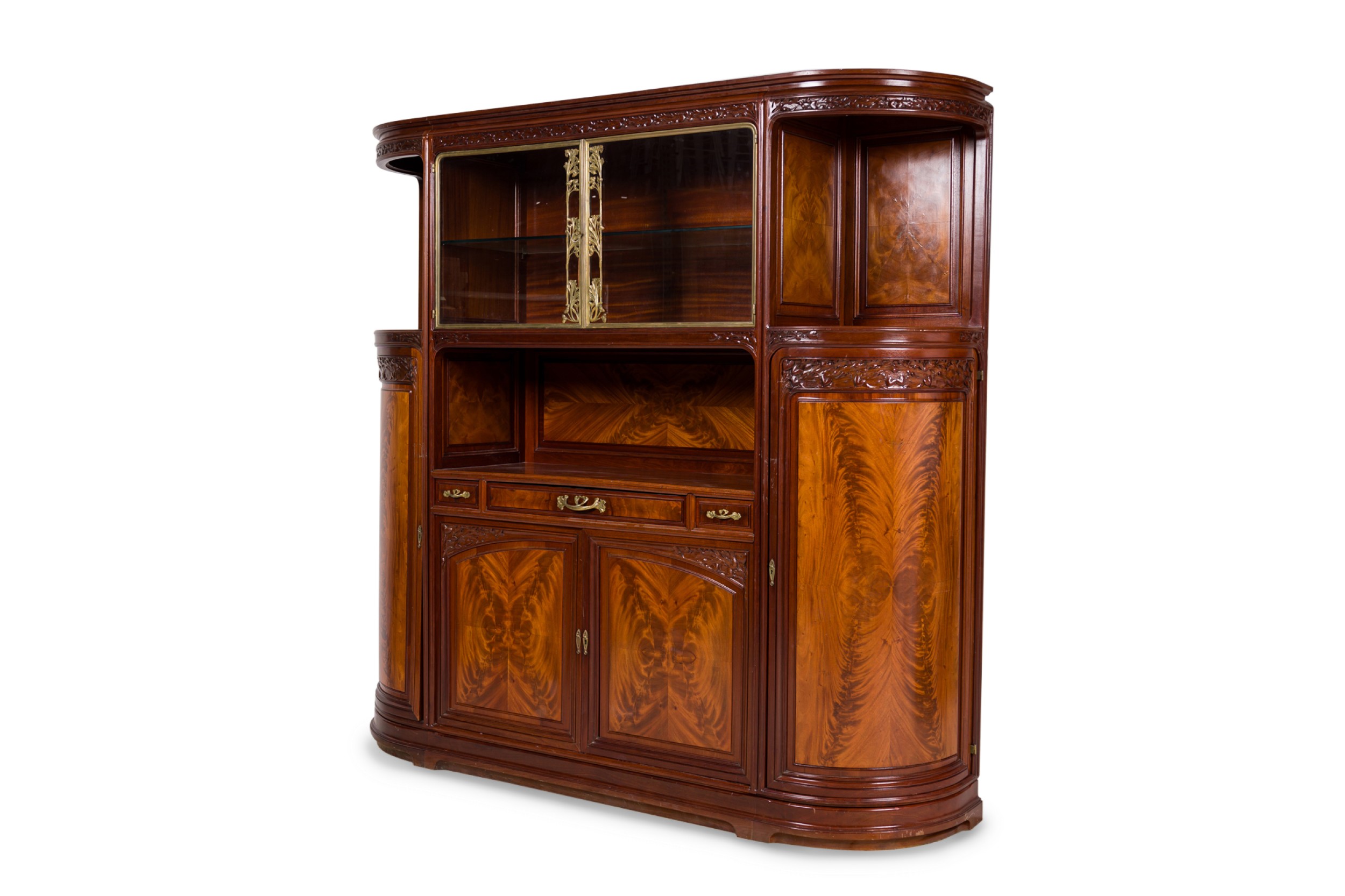 Louis majorelle french art nouveau gilt metal mounted monumental display cabinet vitrine