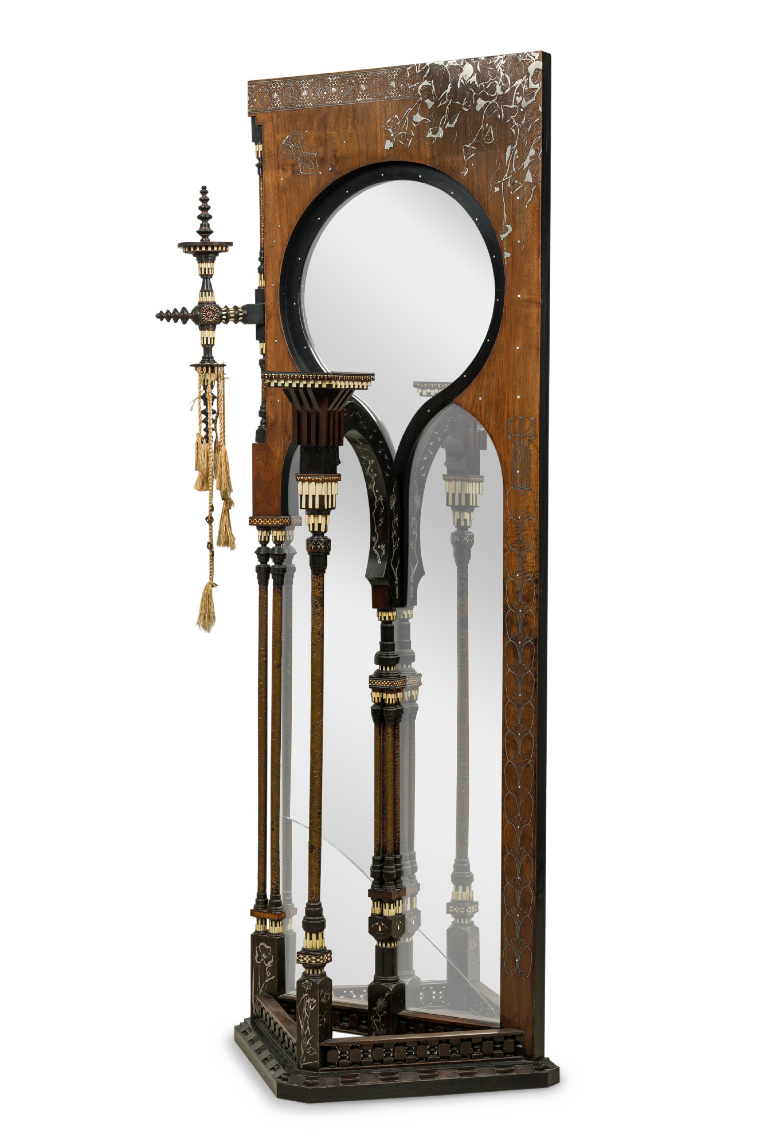 Carlo bugatti art nouveau mirrored hall hat stand with mother of pearl silver and bone inlay