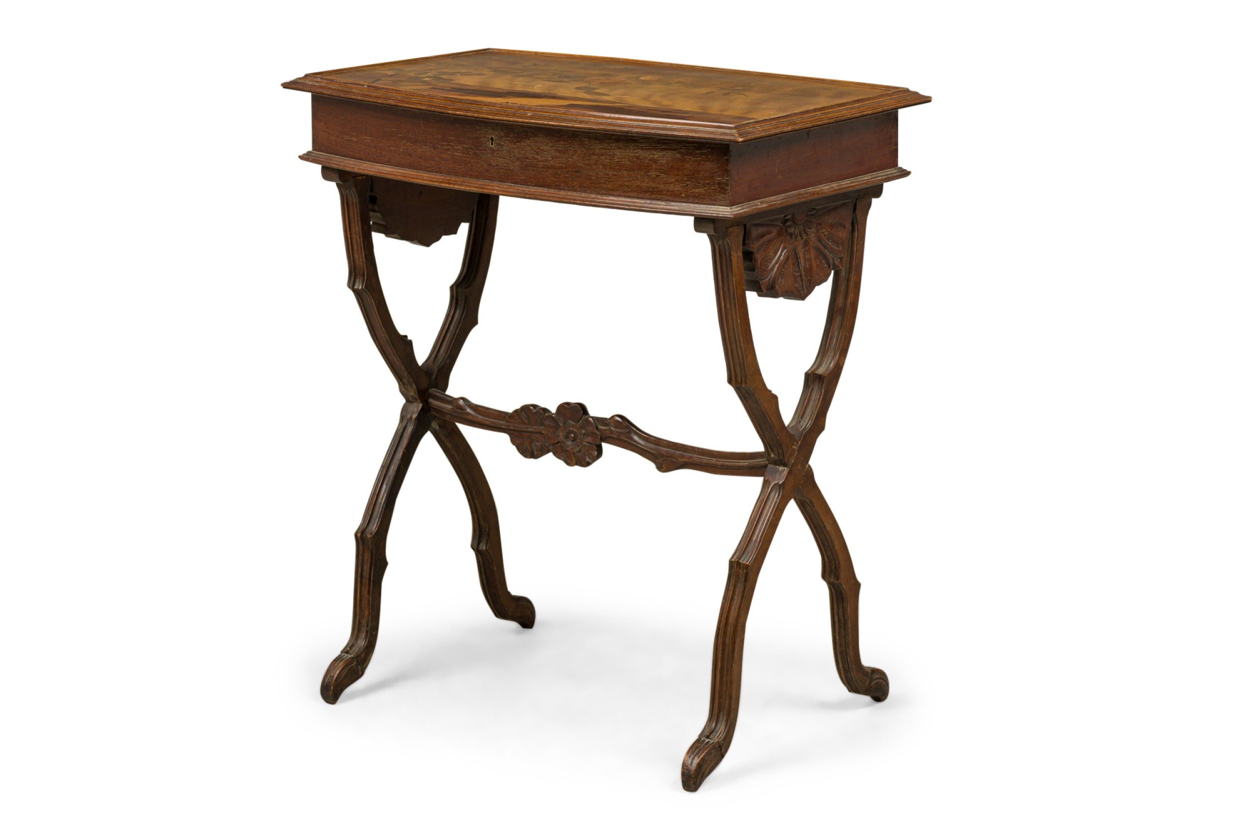 Emile galle french art nouveau lift top marquetry floral inlaid wooden table