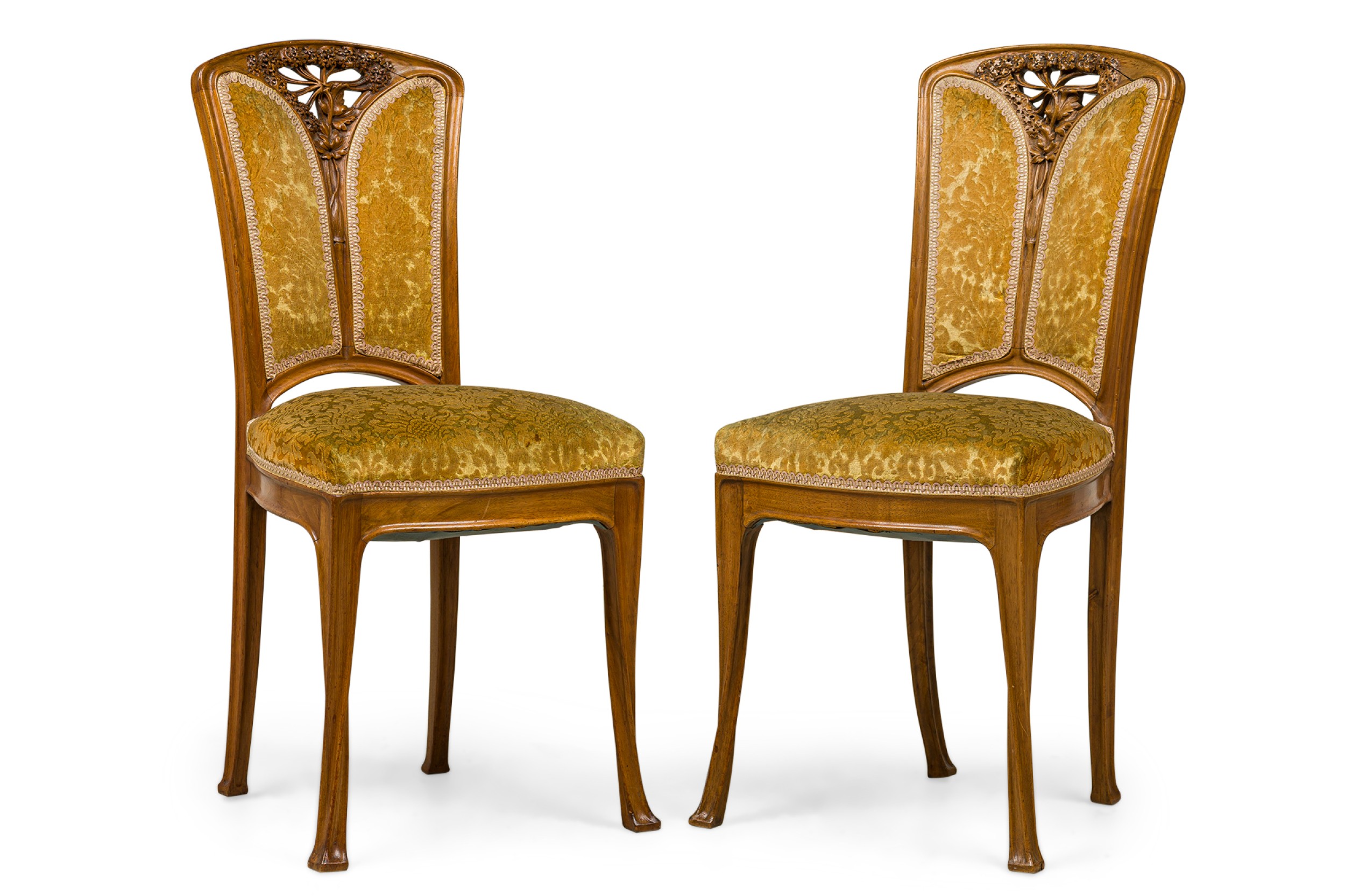 Set of 6 camille gauthier french art nouveau ombelle foliate carved side chairs