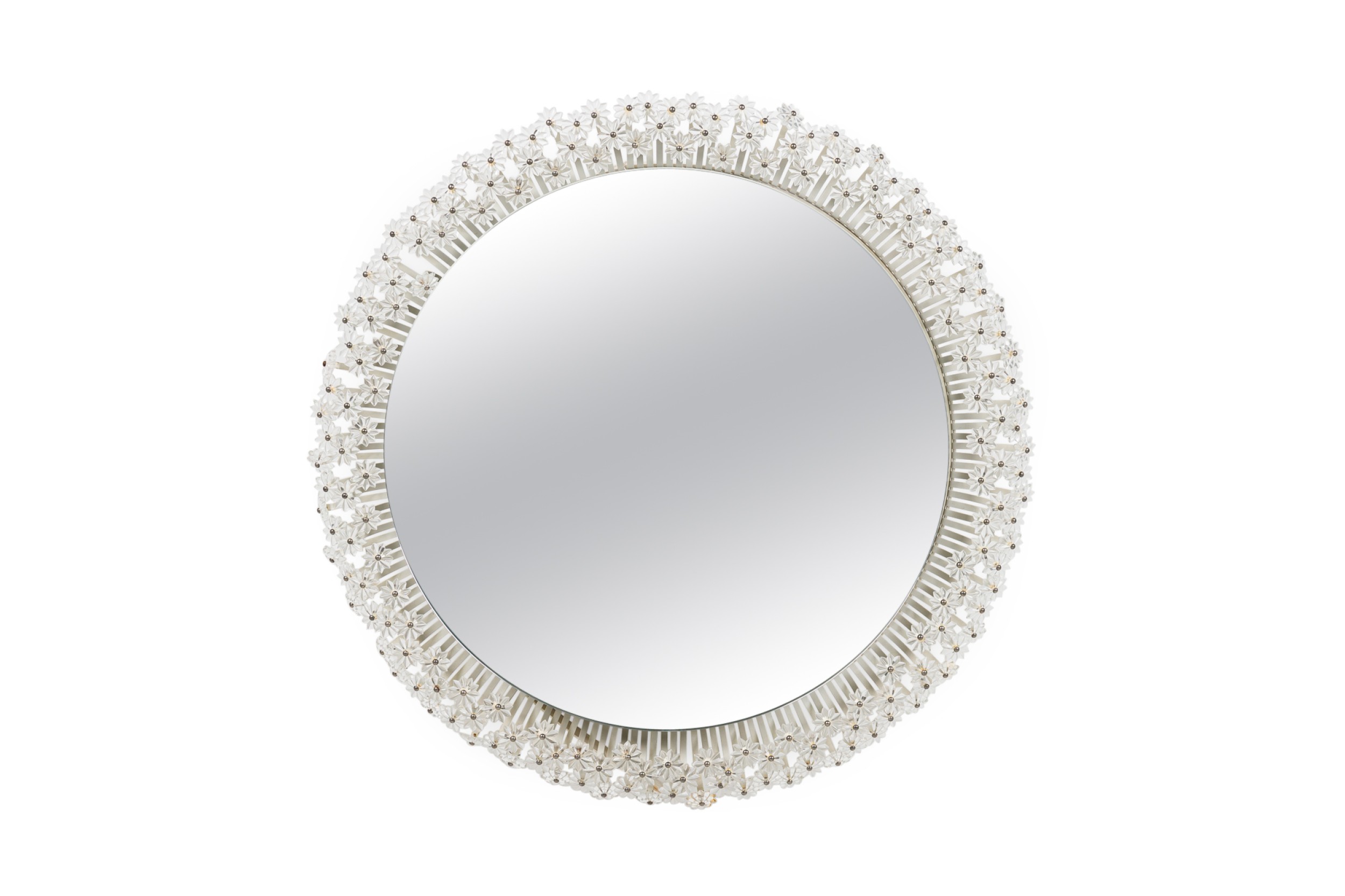 Italian mid century floral round murano glass wall mirror 