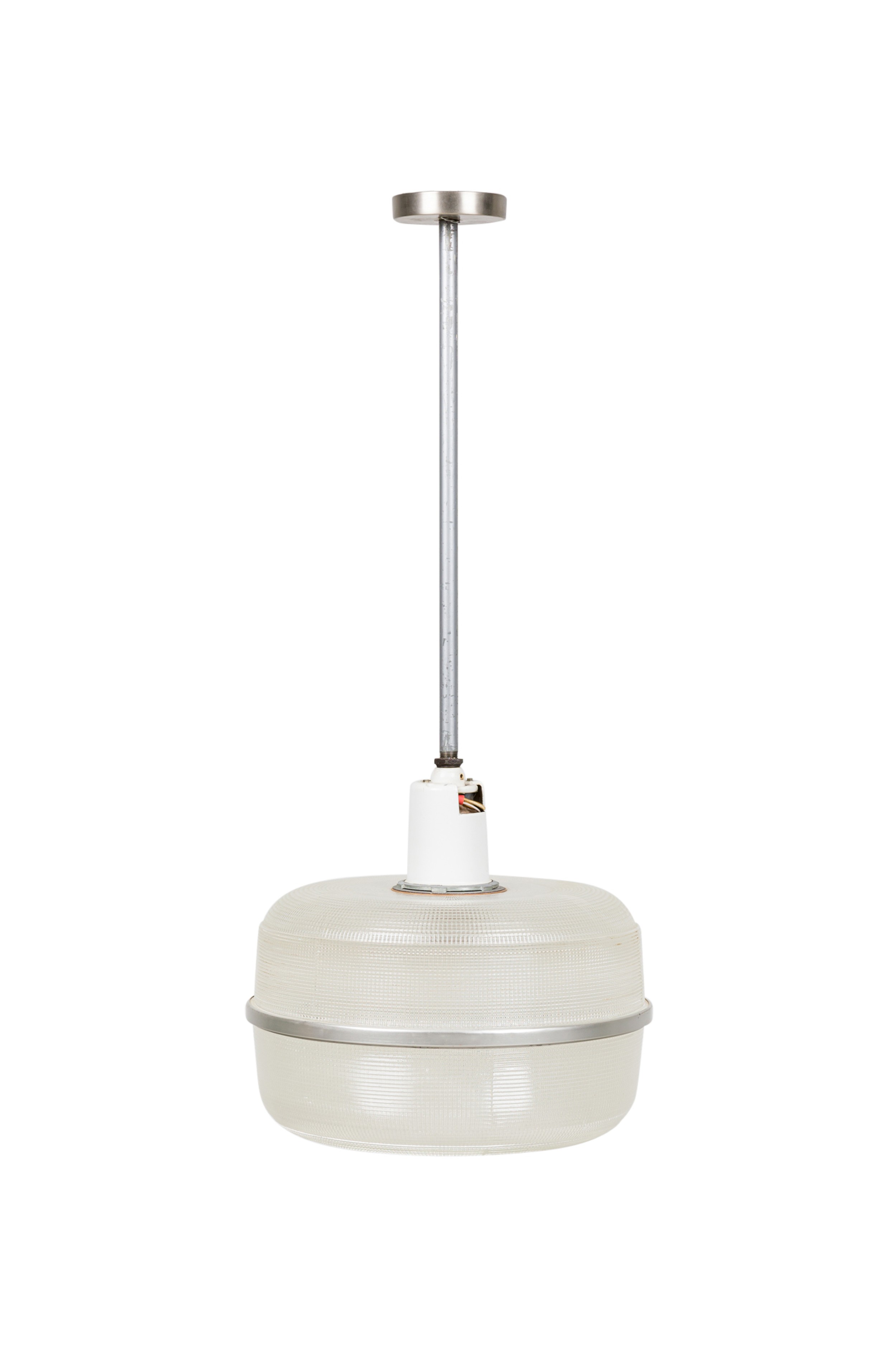 3 mid century round frost glass chandelier with round metal plate 