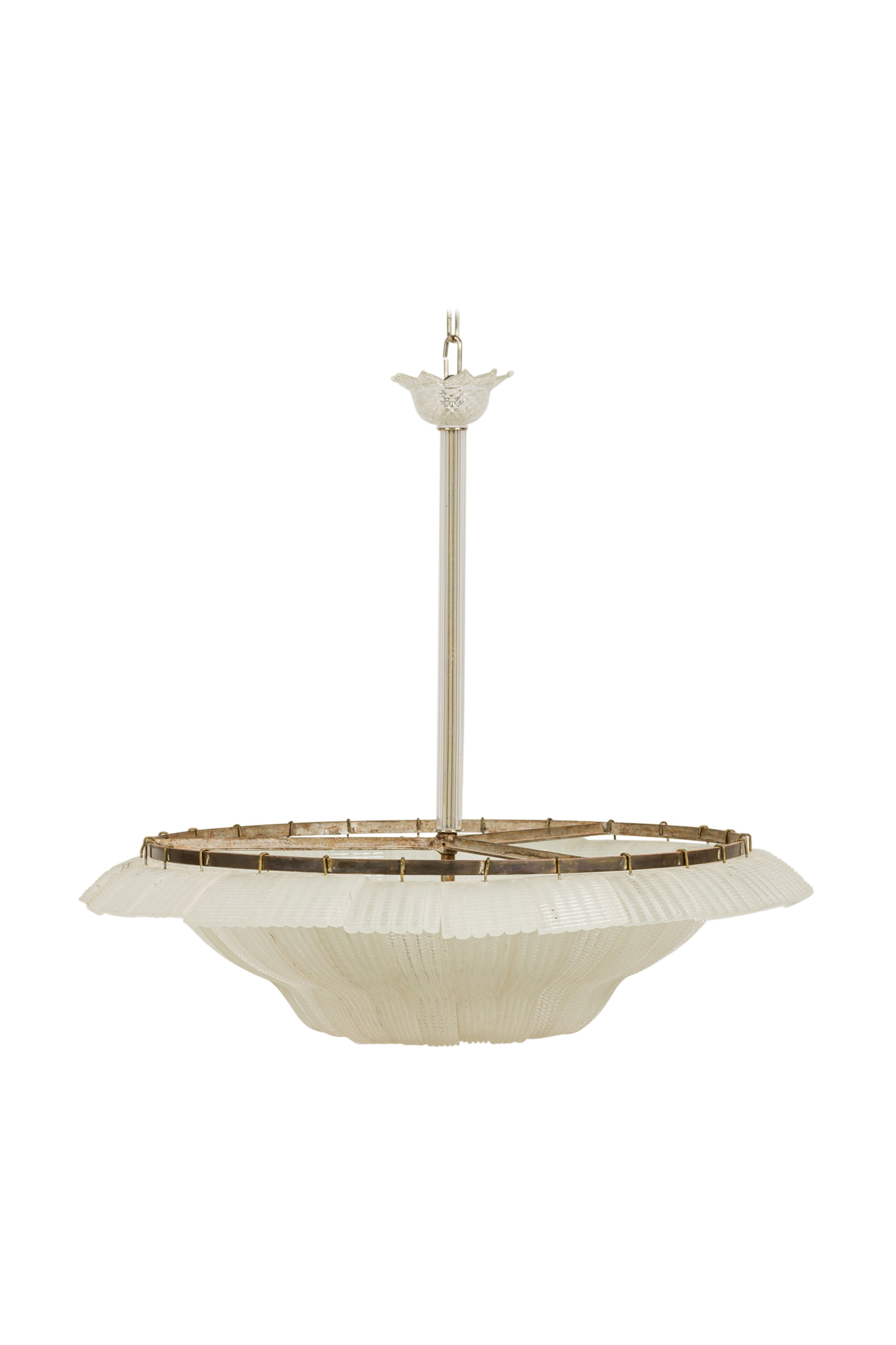 Mid Century dome form frosted textured glass chandelier