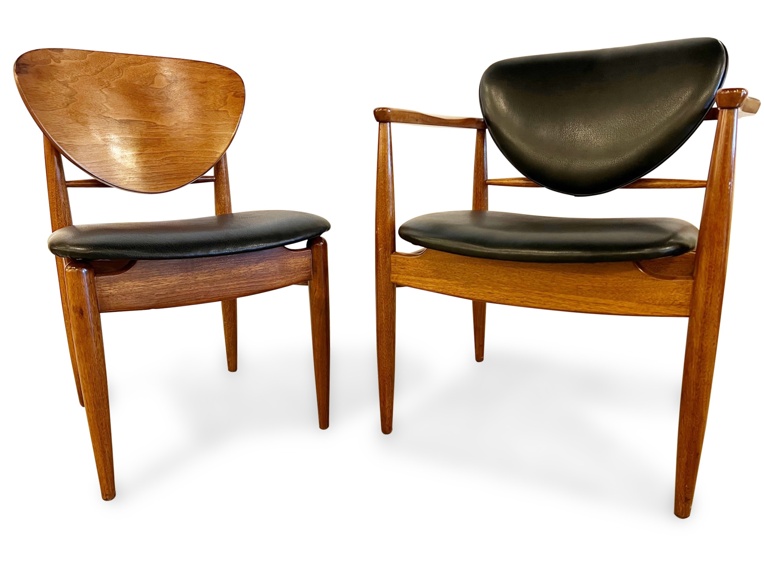Finn juhl set of 14 danish mid century walnut and black leather chairs