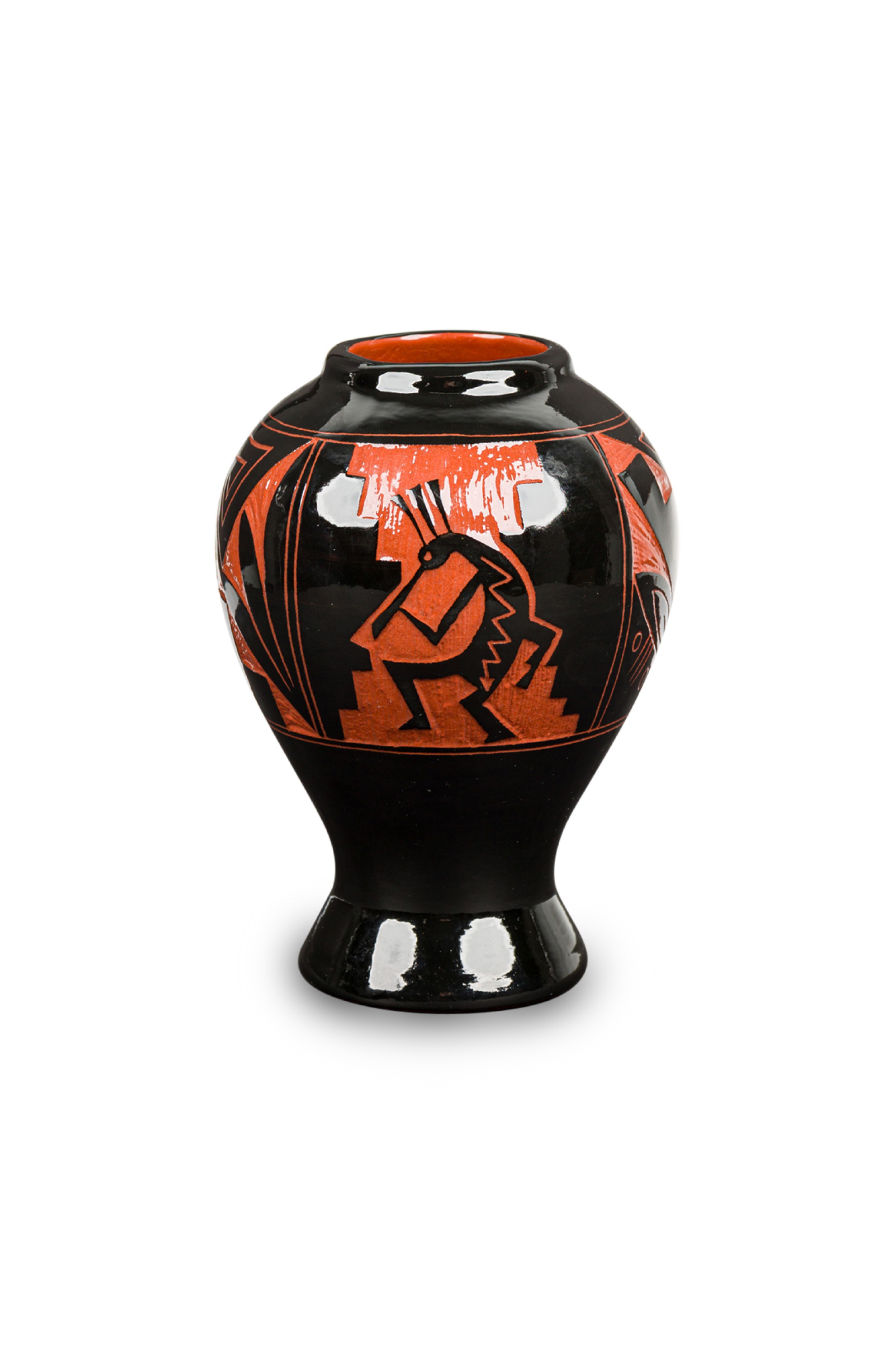 American contemporary black urn with orange painting 