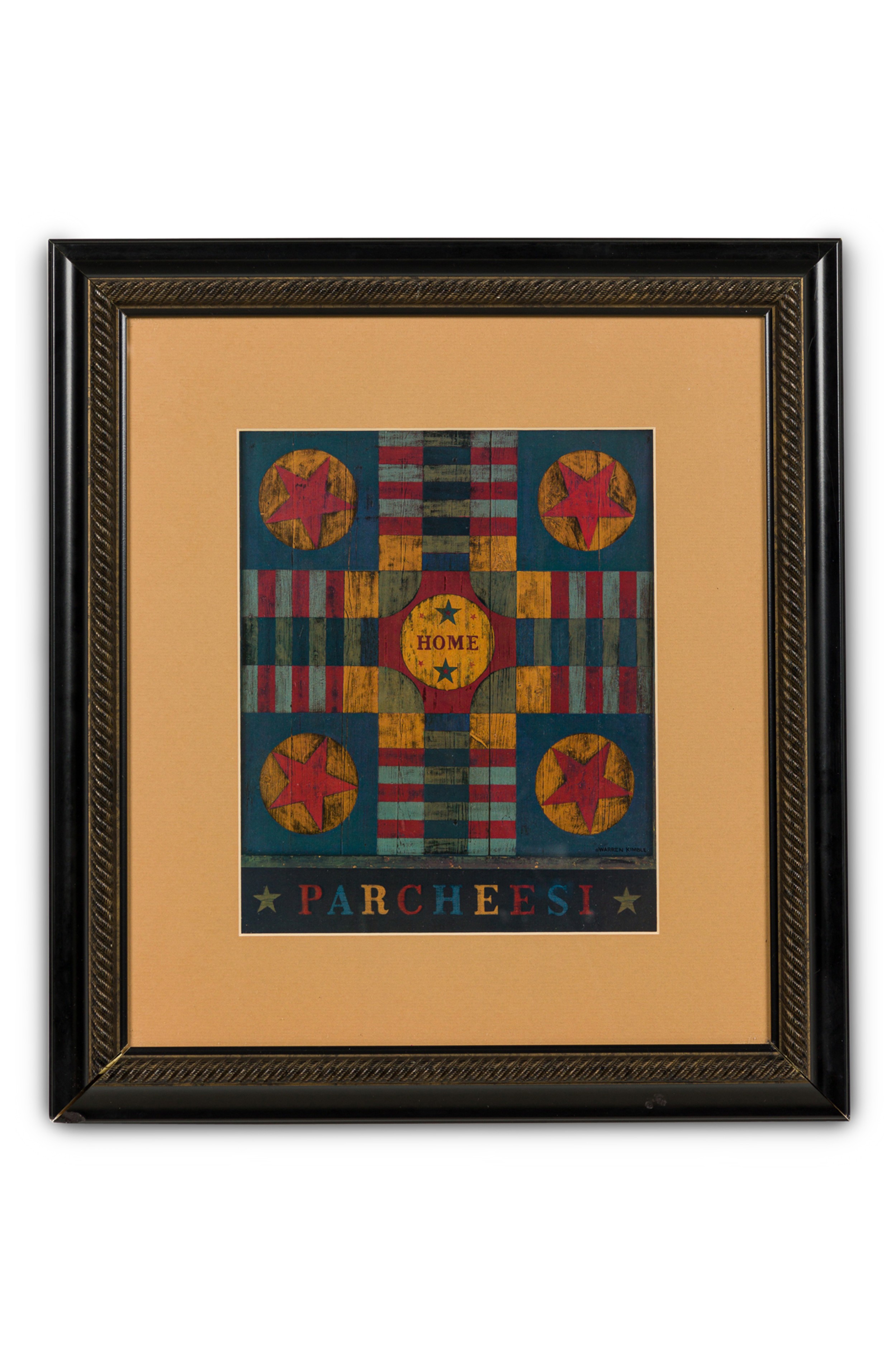 Warren kimble american contemporary parcheesi in black frame