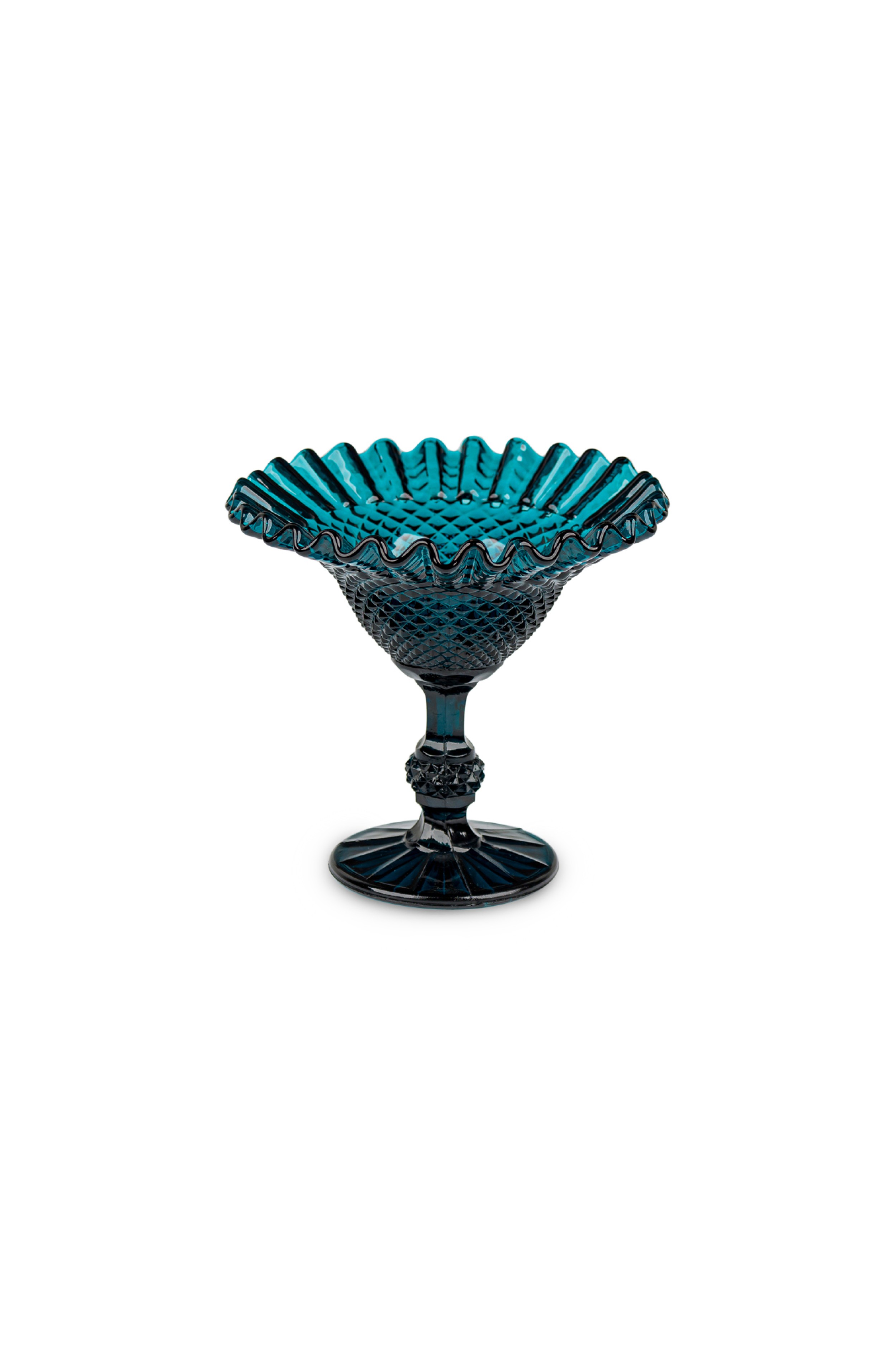 American contemporary turquoise pressed glass candy dish 