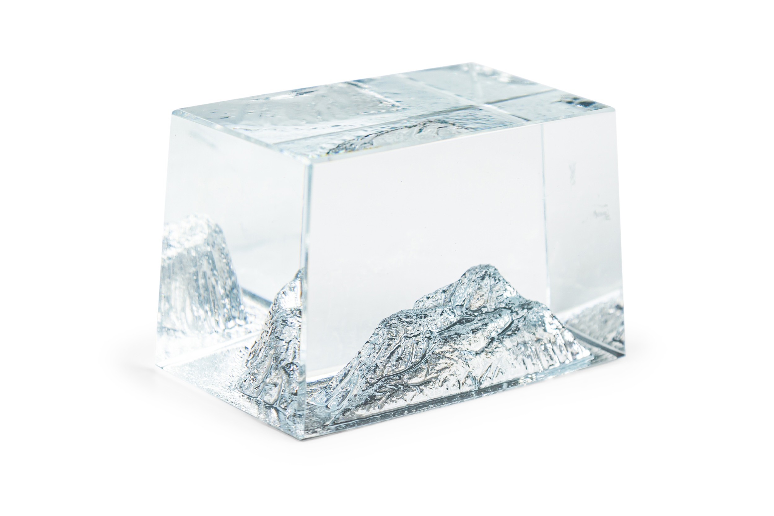 American glass paper weight with mountain scene 