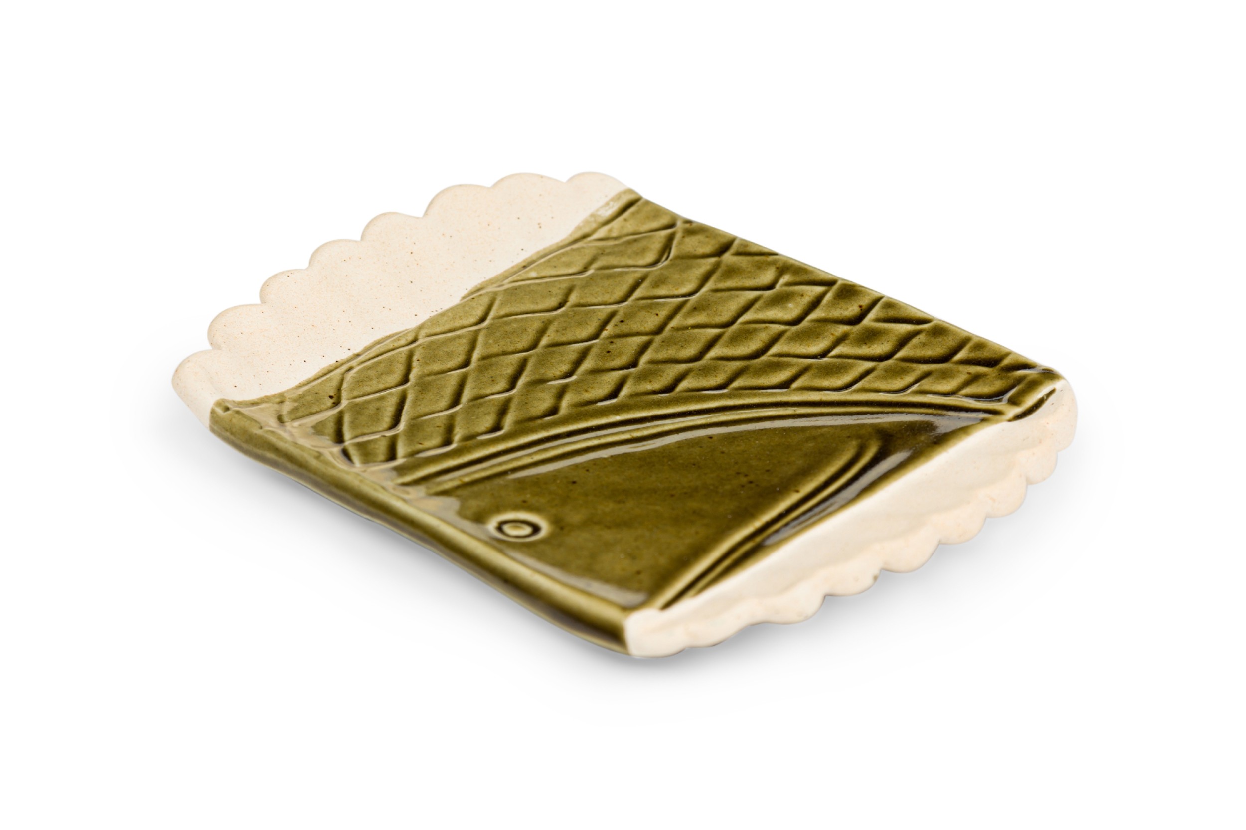 Grecian partially glazed fish plate 