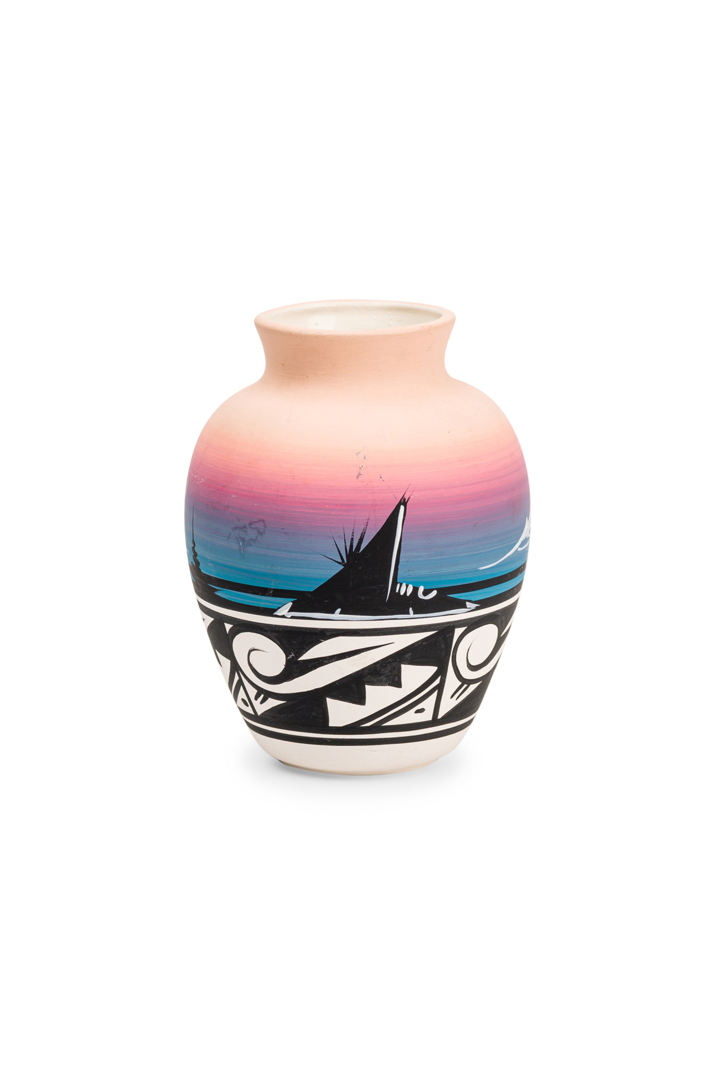 Native american doris navajo signed hand painted urn 