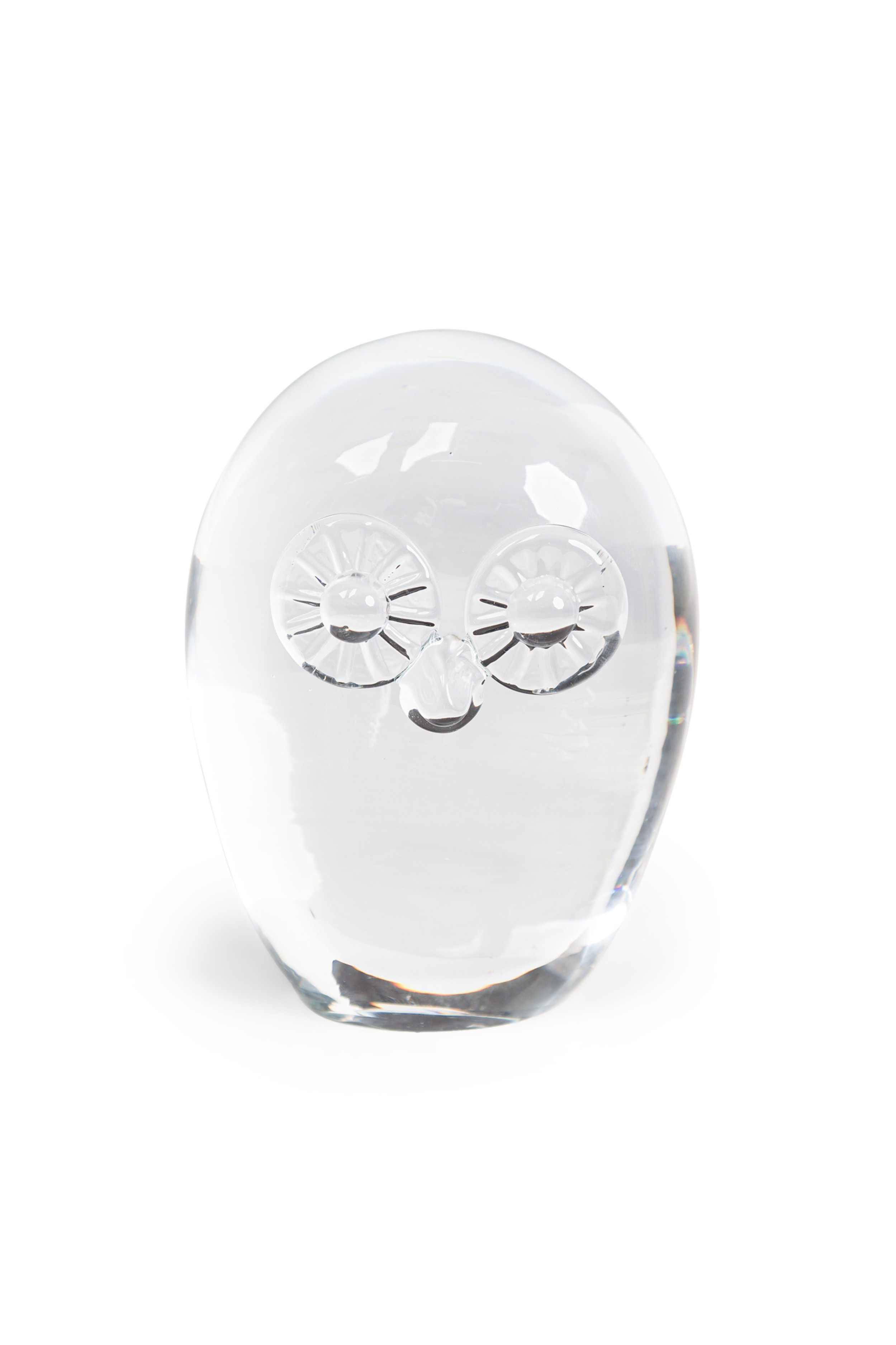 Mid century continental crystal paperweight of an owl 