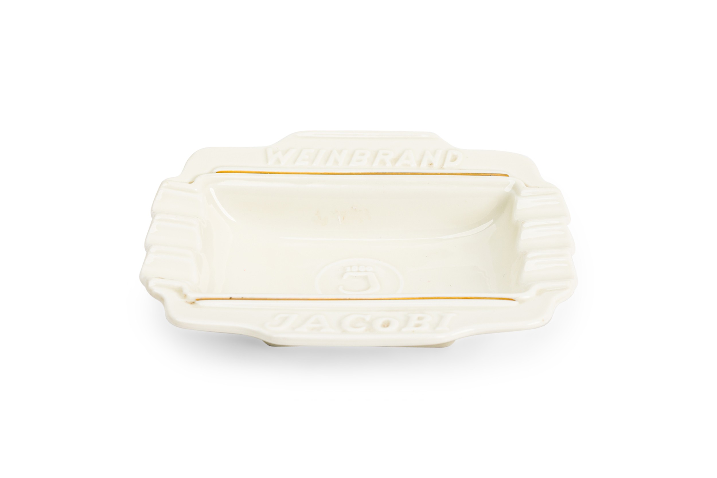 Jacobi weinbrand for thomas germany mid century white porcelain ashtray 