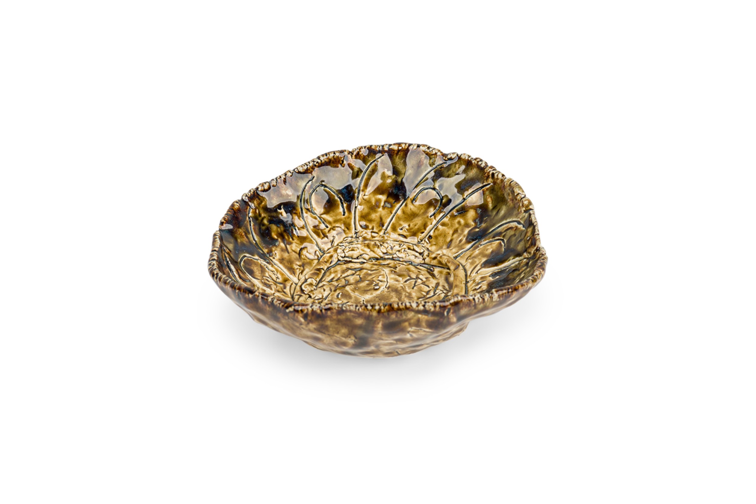 American contemporary yellow and green glazed pottery dish/plate 