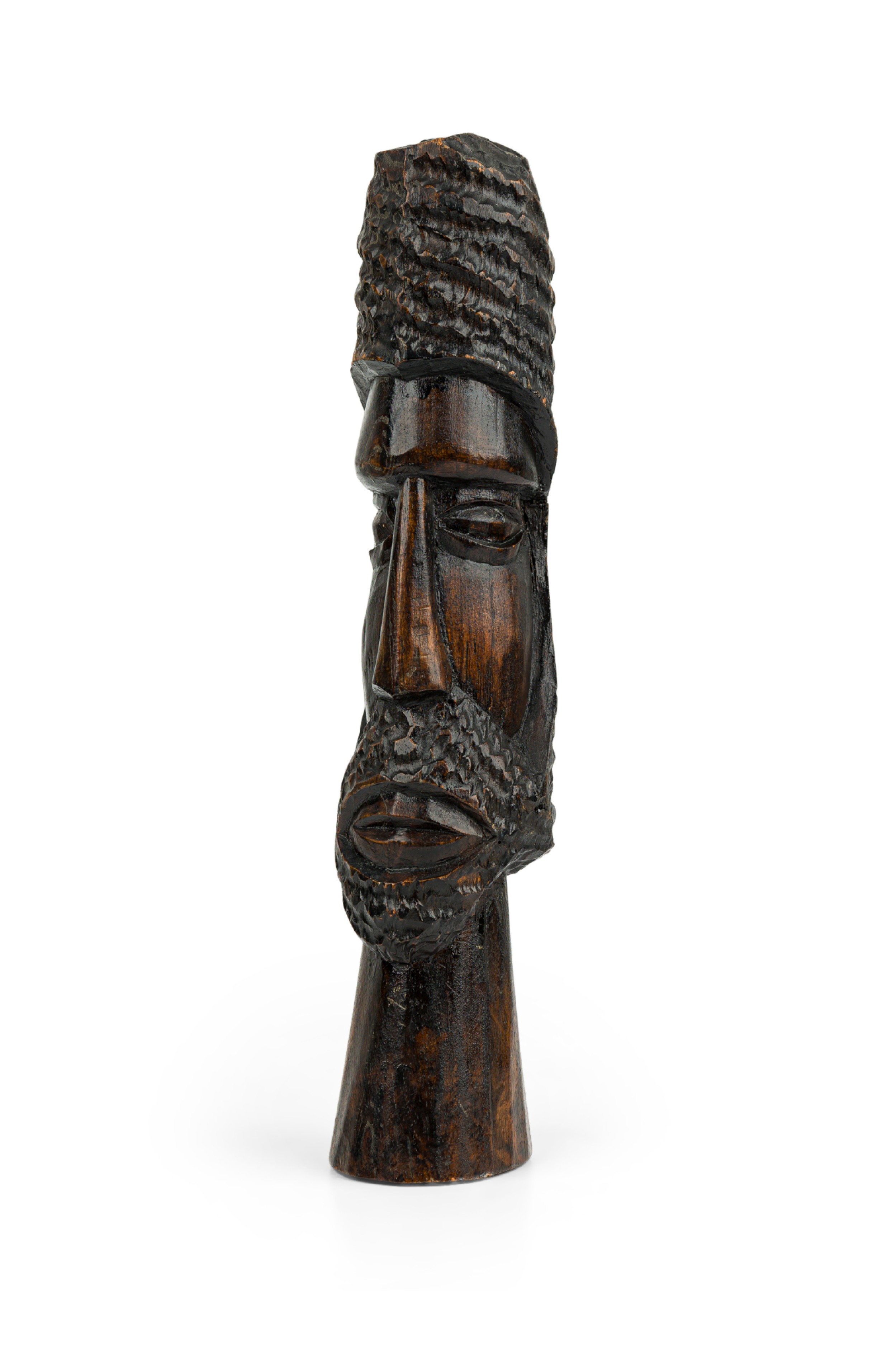 African tall carved wooden bust of bearded man