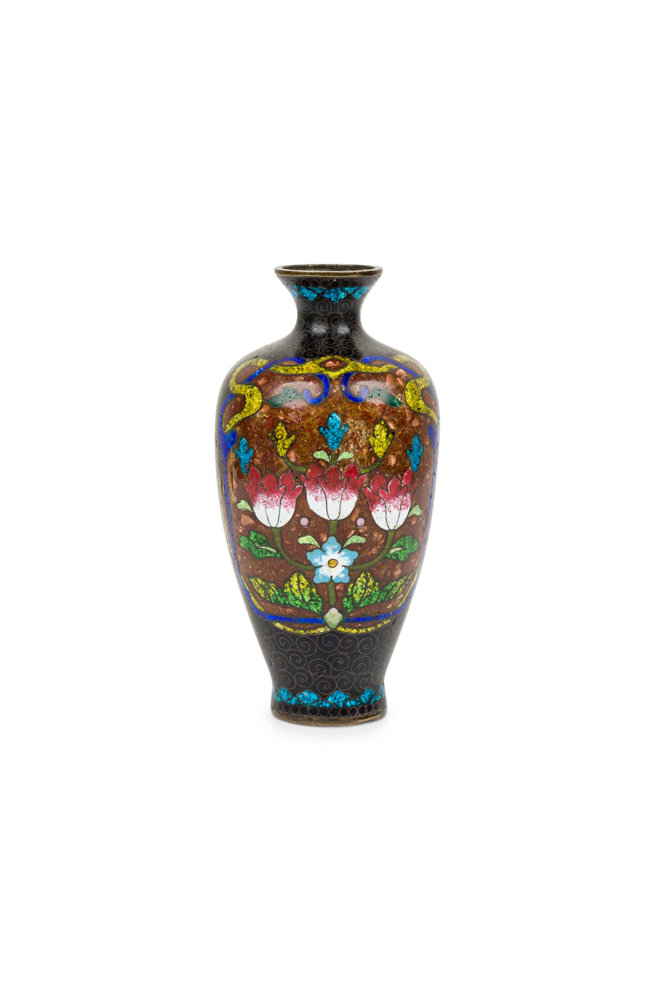 Asian small bronze and enamel painted urn 