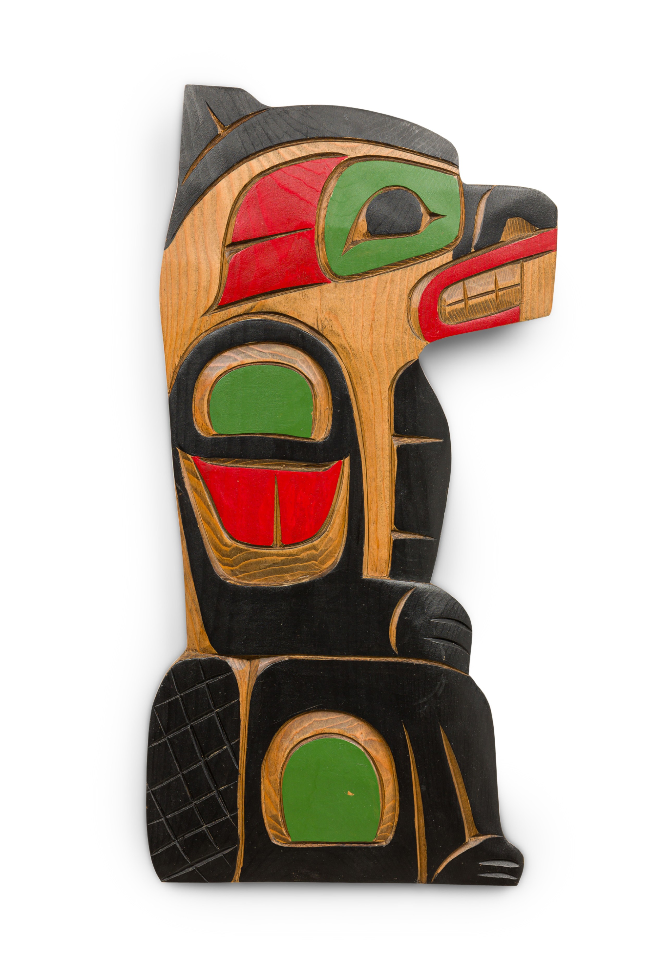 American mid century carved and painted kwakiutl wall plaque of a beaver 