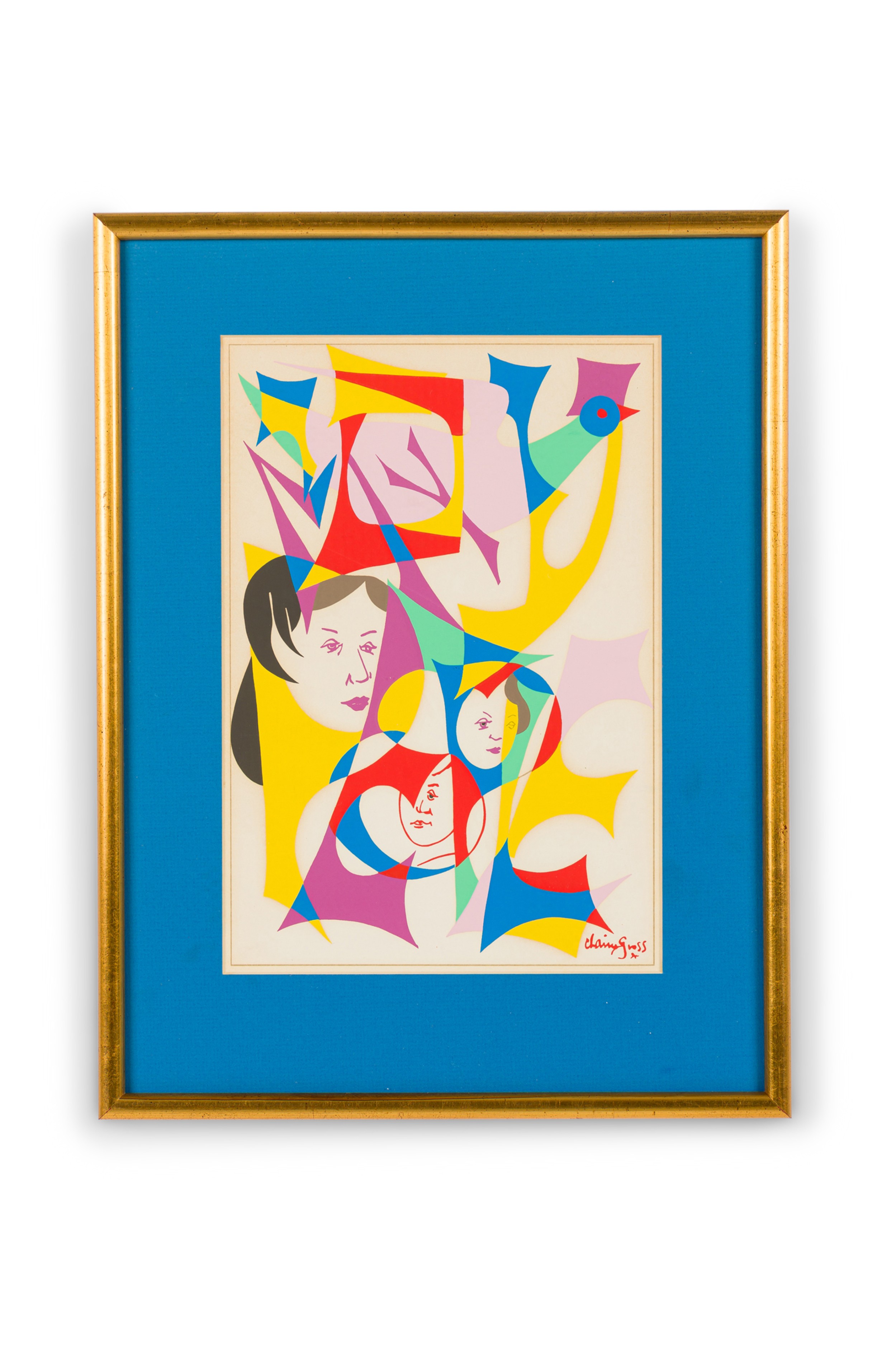 American mid century chaim gross multicolored collage with faces