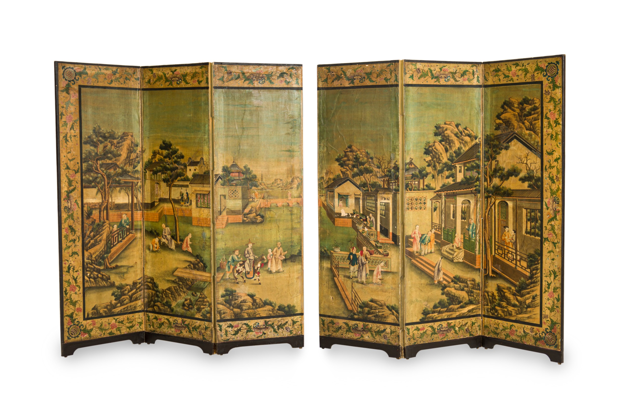 Chinese 18th century style hand painted 6 panel screen 1