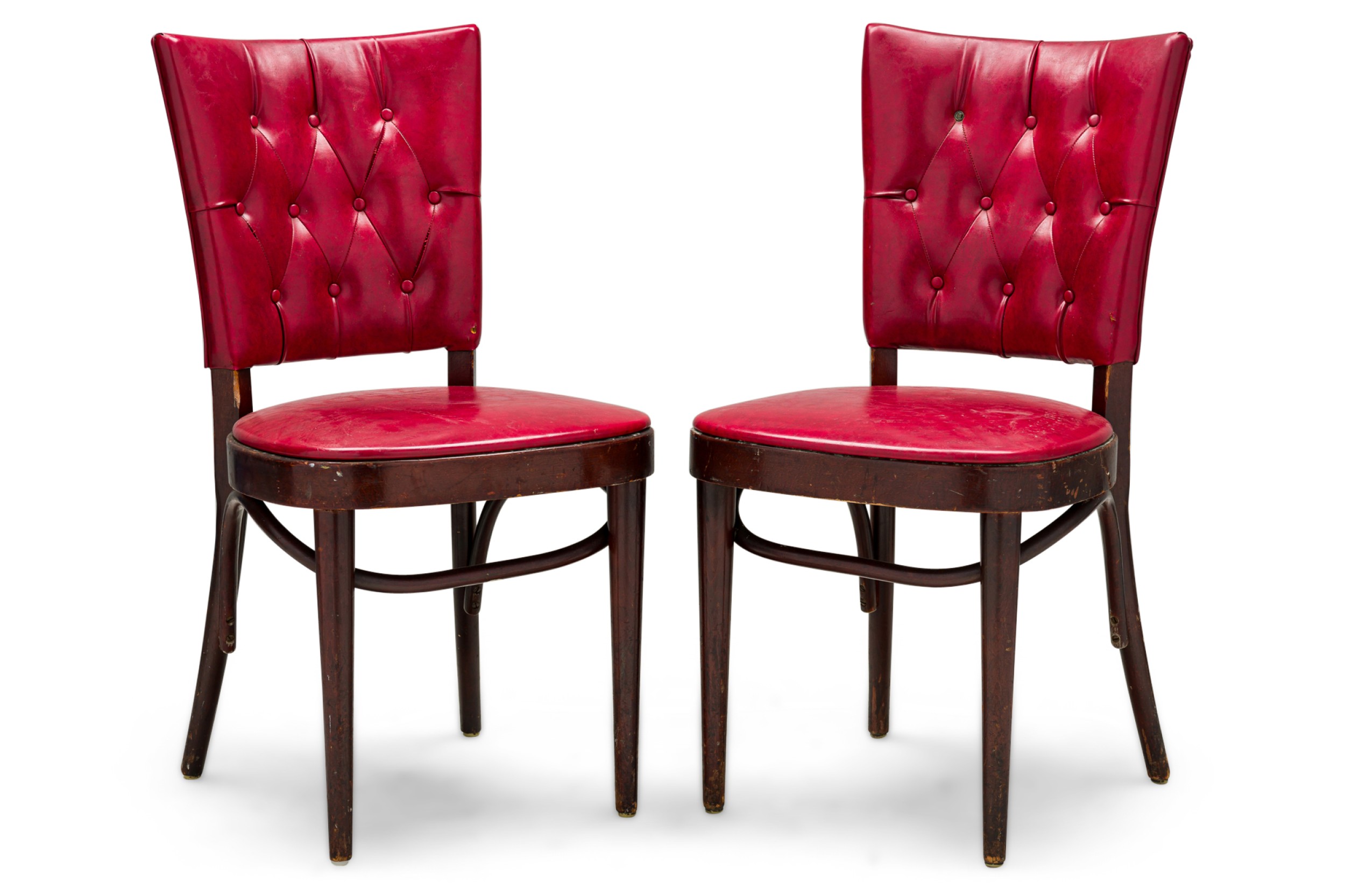 Set of 18 American mid century red vinyl tufted side chairs 