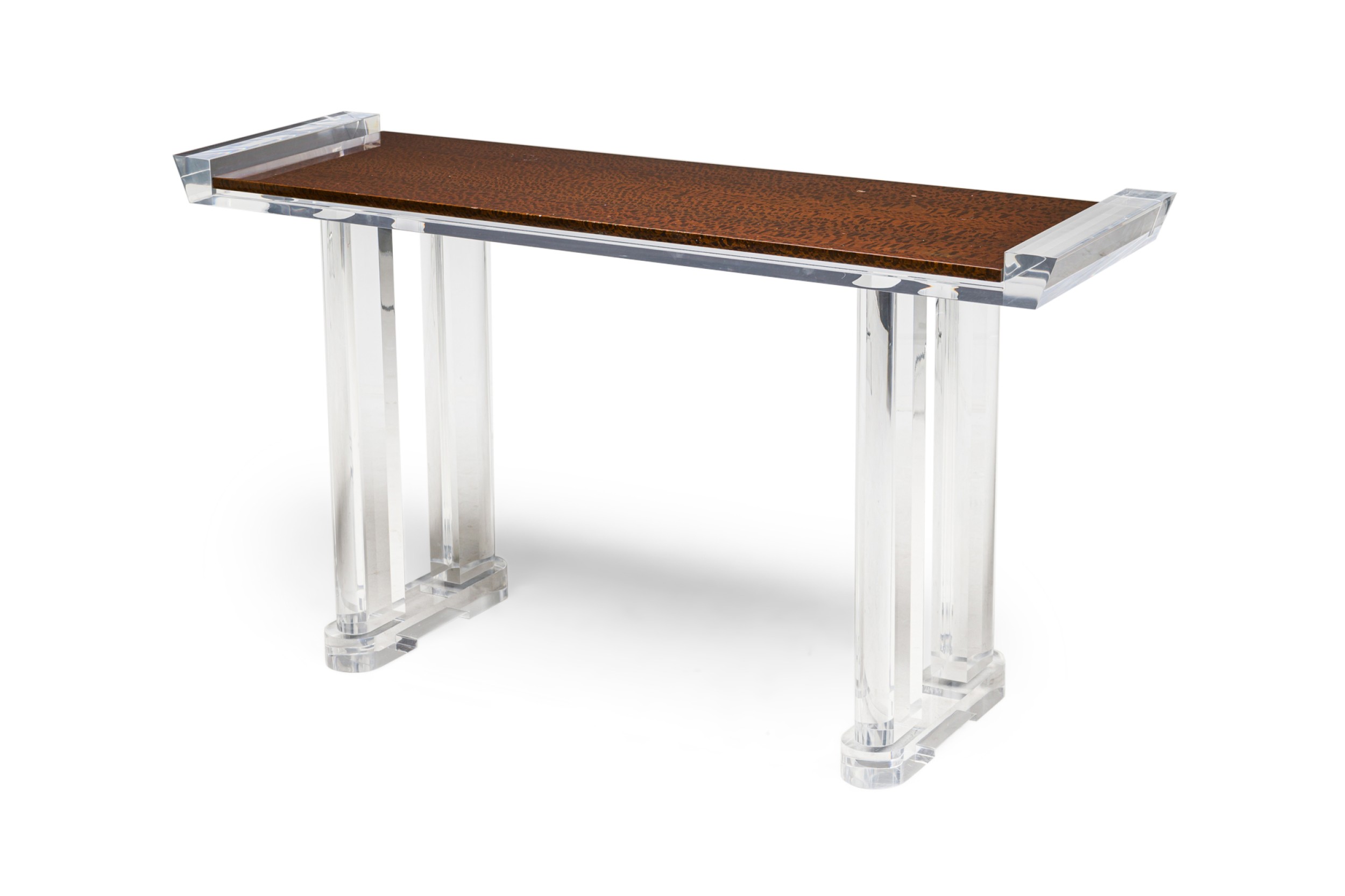 American contemporary lucite console table with glass top