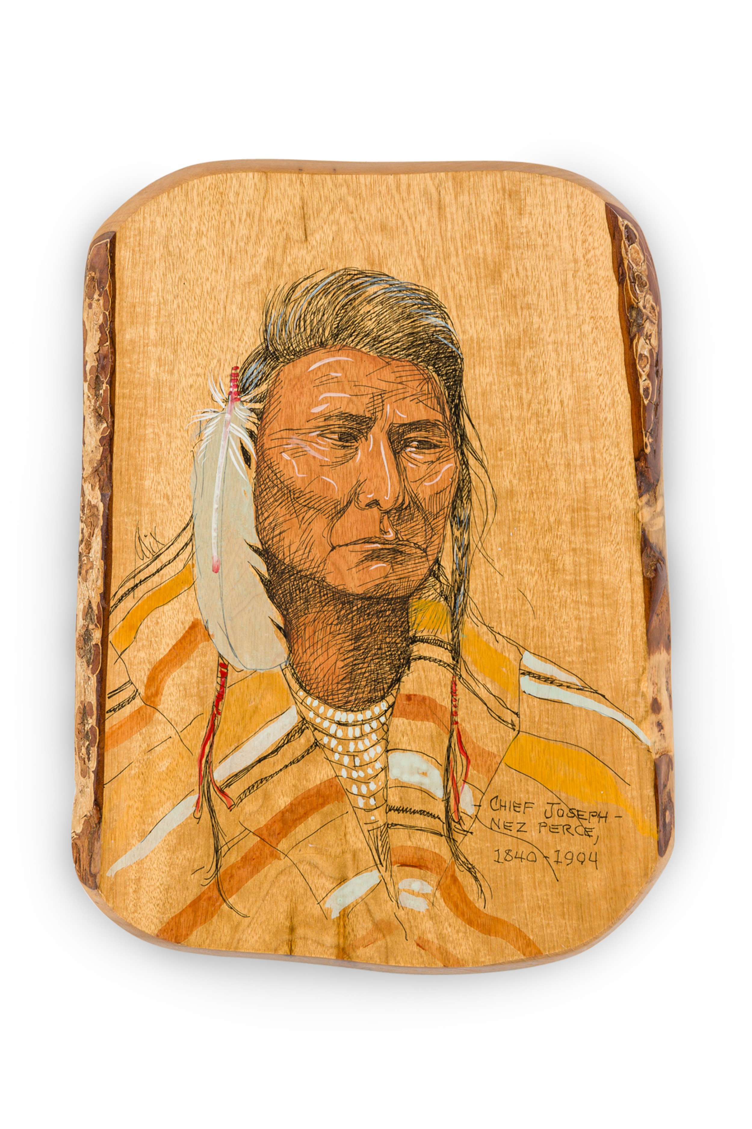 American country ink on myrtlewood portrait of chief joseph of the nez perce tribe