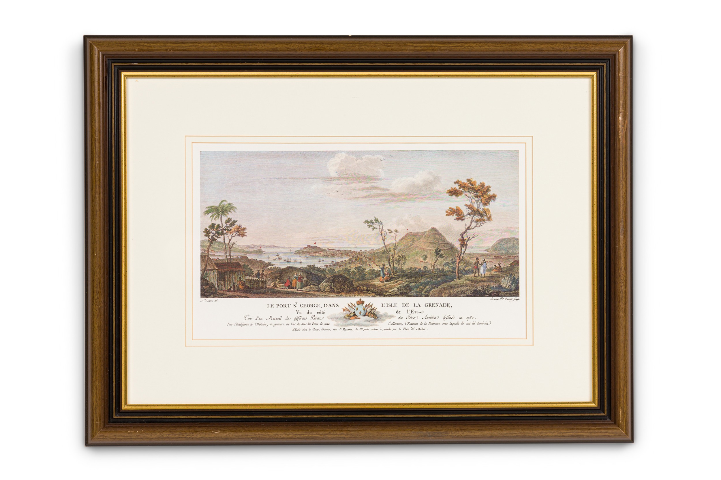 French louis xvi style framed colored print of grenadian topography