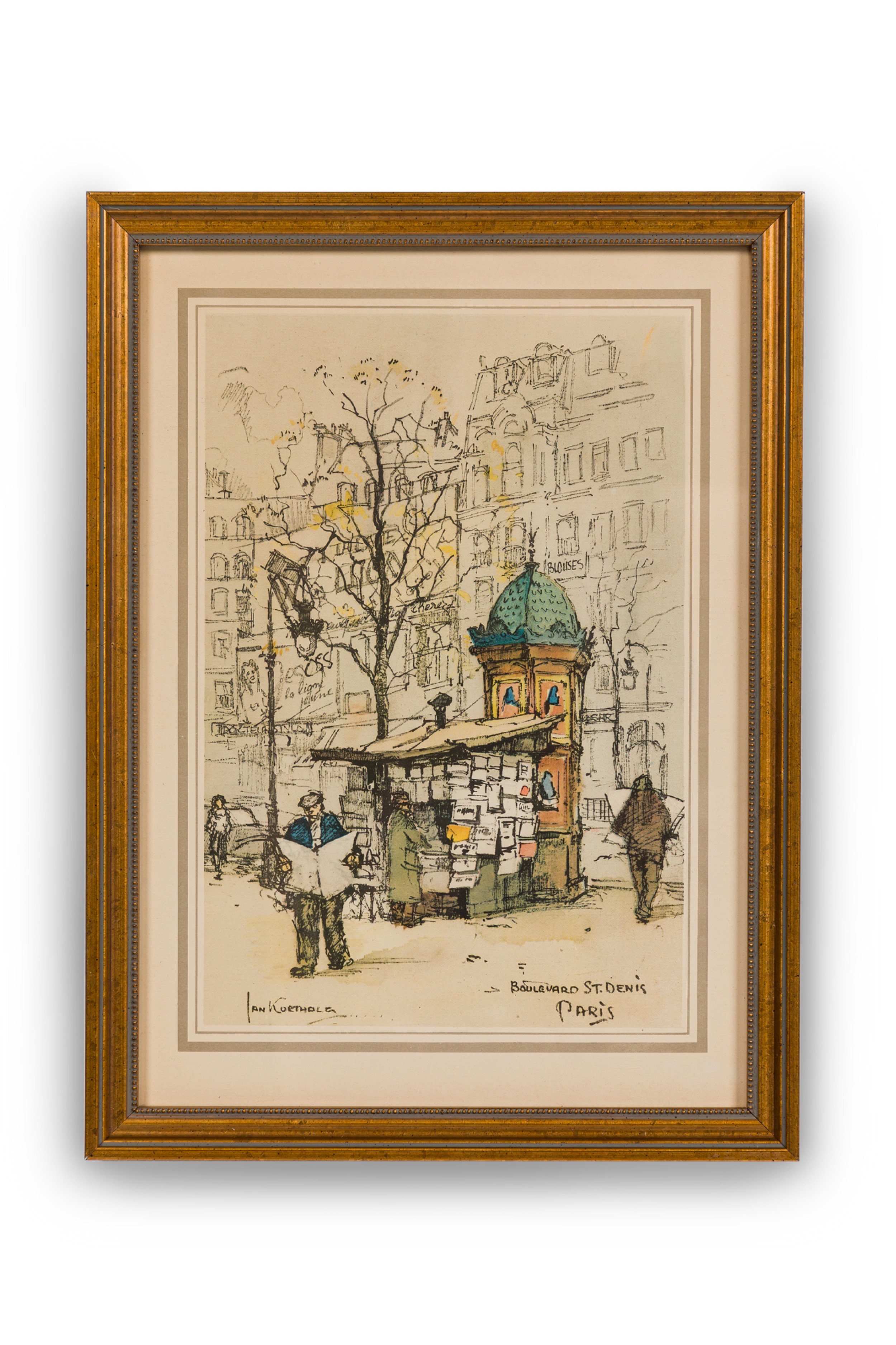 Dutch mid century framed genre scene print of a parisian street paris boulevard st denis 