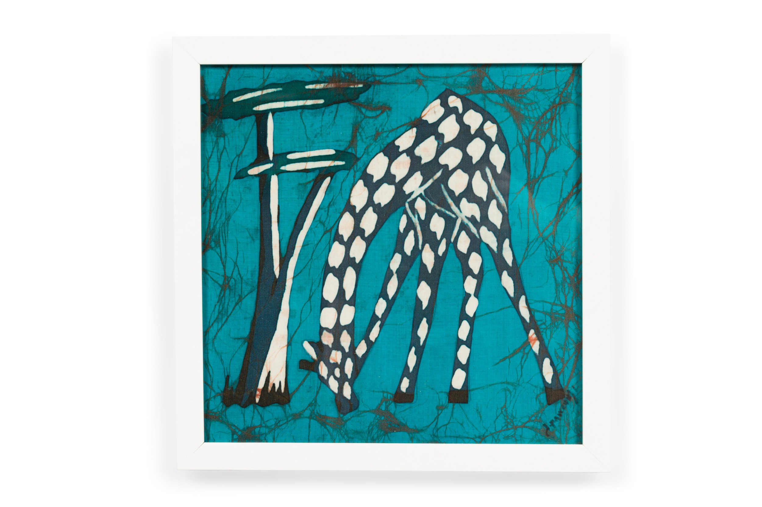 American contemporary abstract painting of a black and white polka dot giraffe