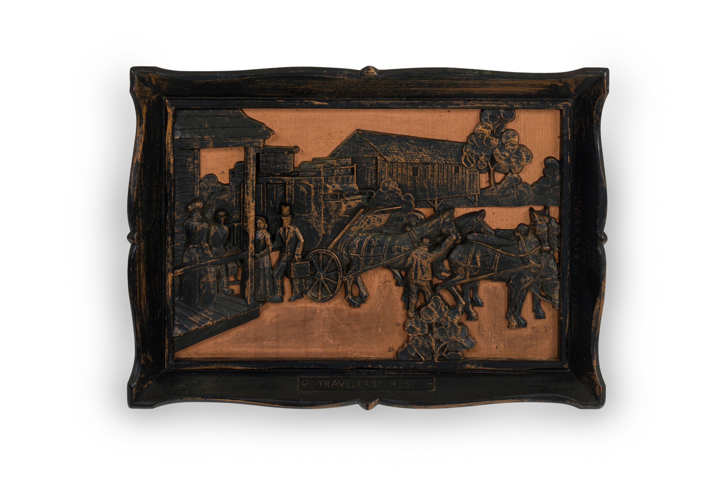 American country coppercraft wall plaque of travellers resting 