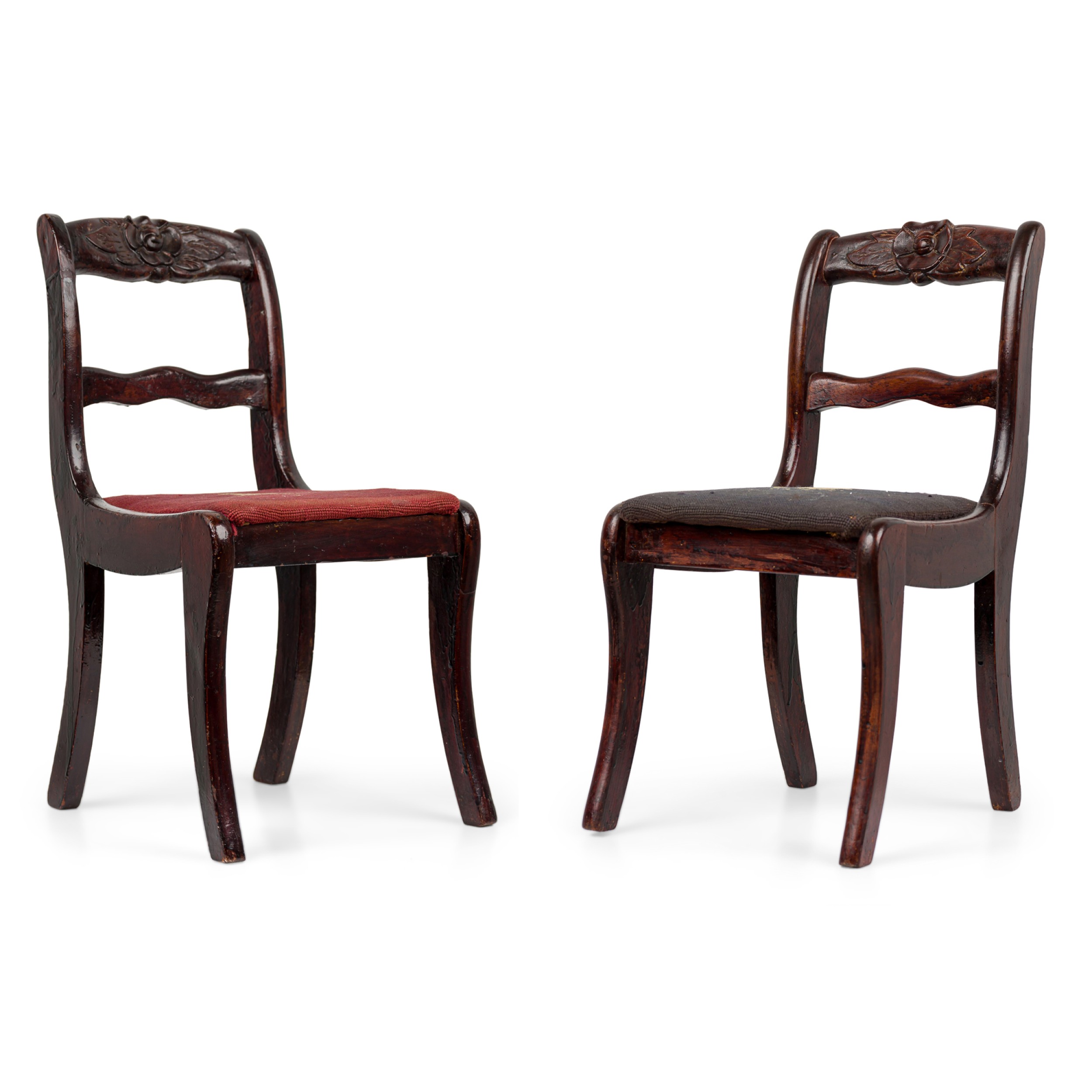 Pair of english victorian upholstered seat children chairs 