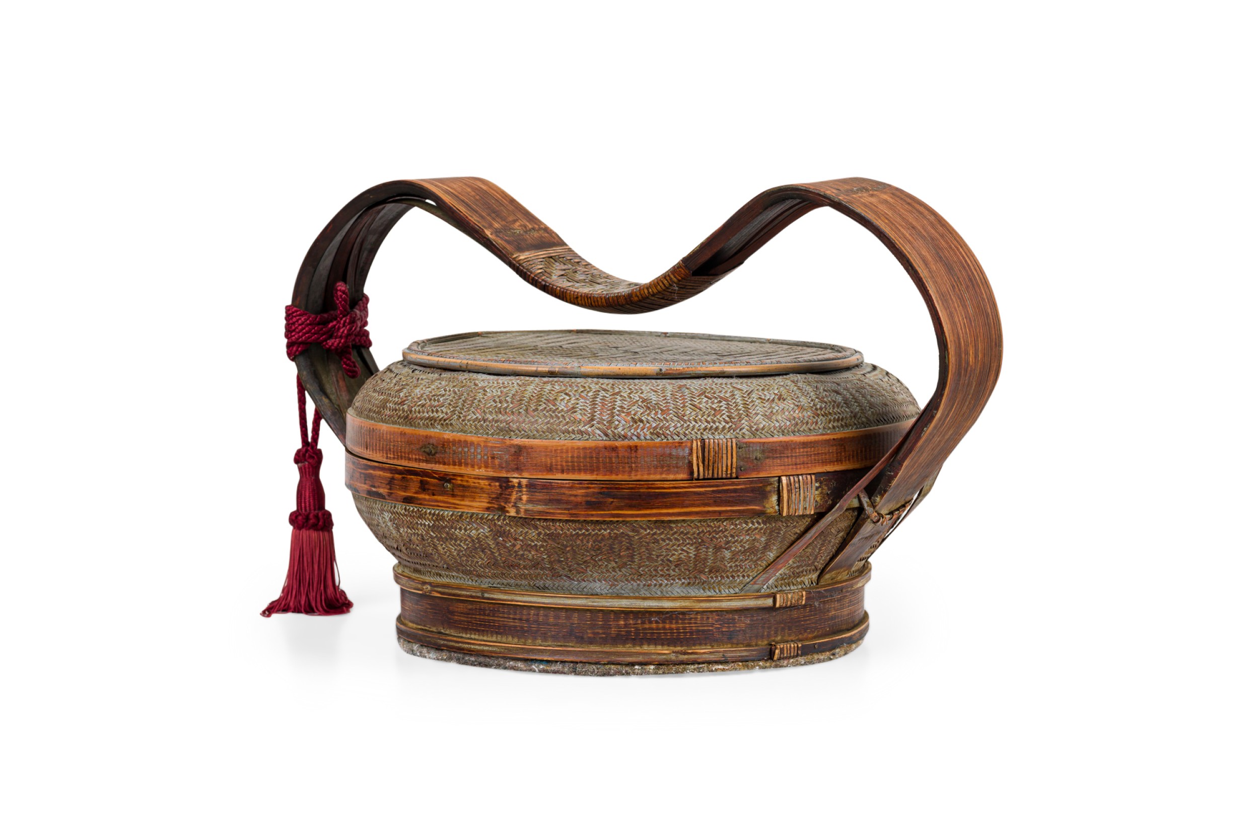 Asian Decorative Rice Basket With Handle 