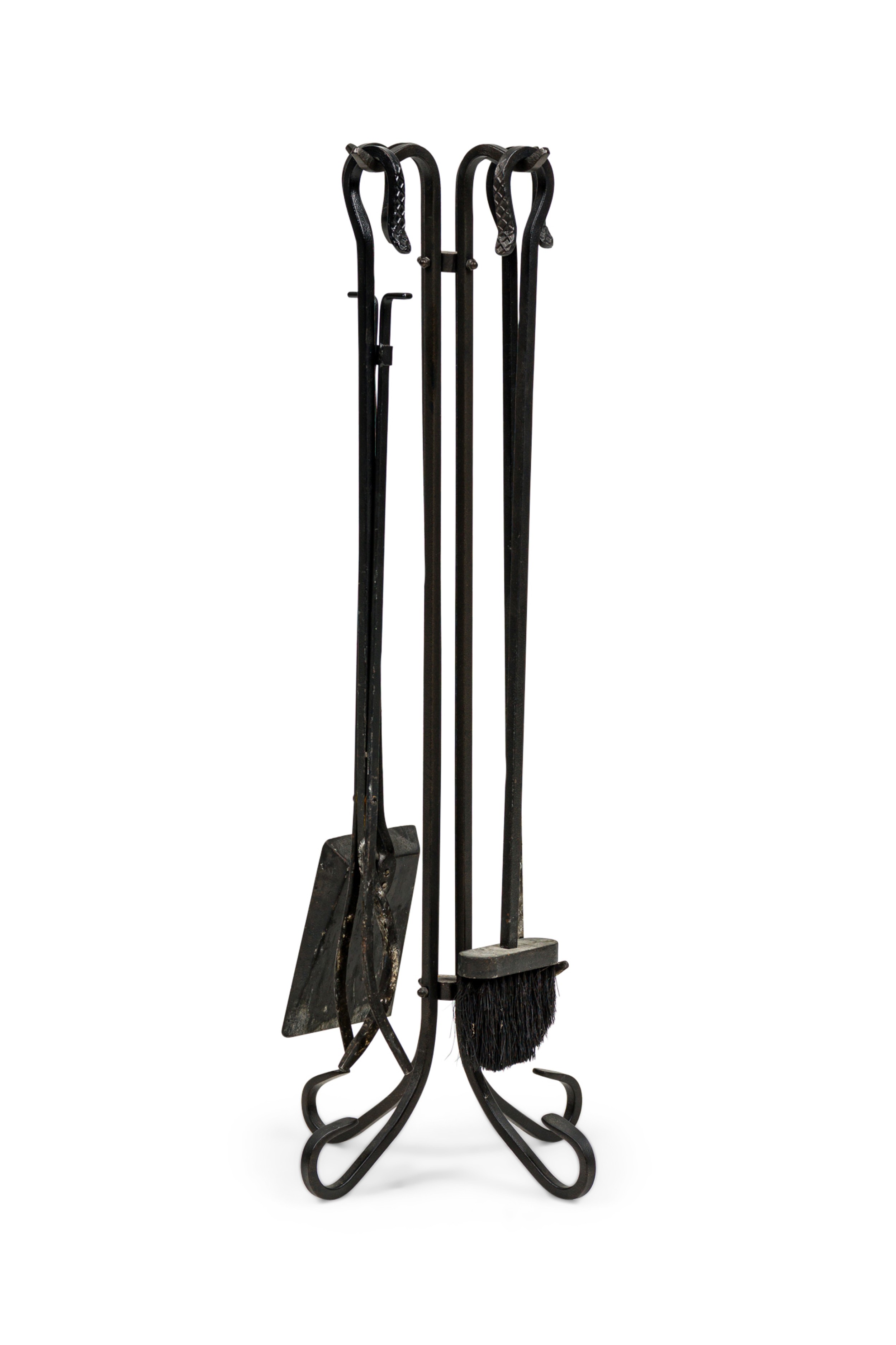 4 Piece American Mid Century Black Iron Fire Tool Set