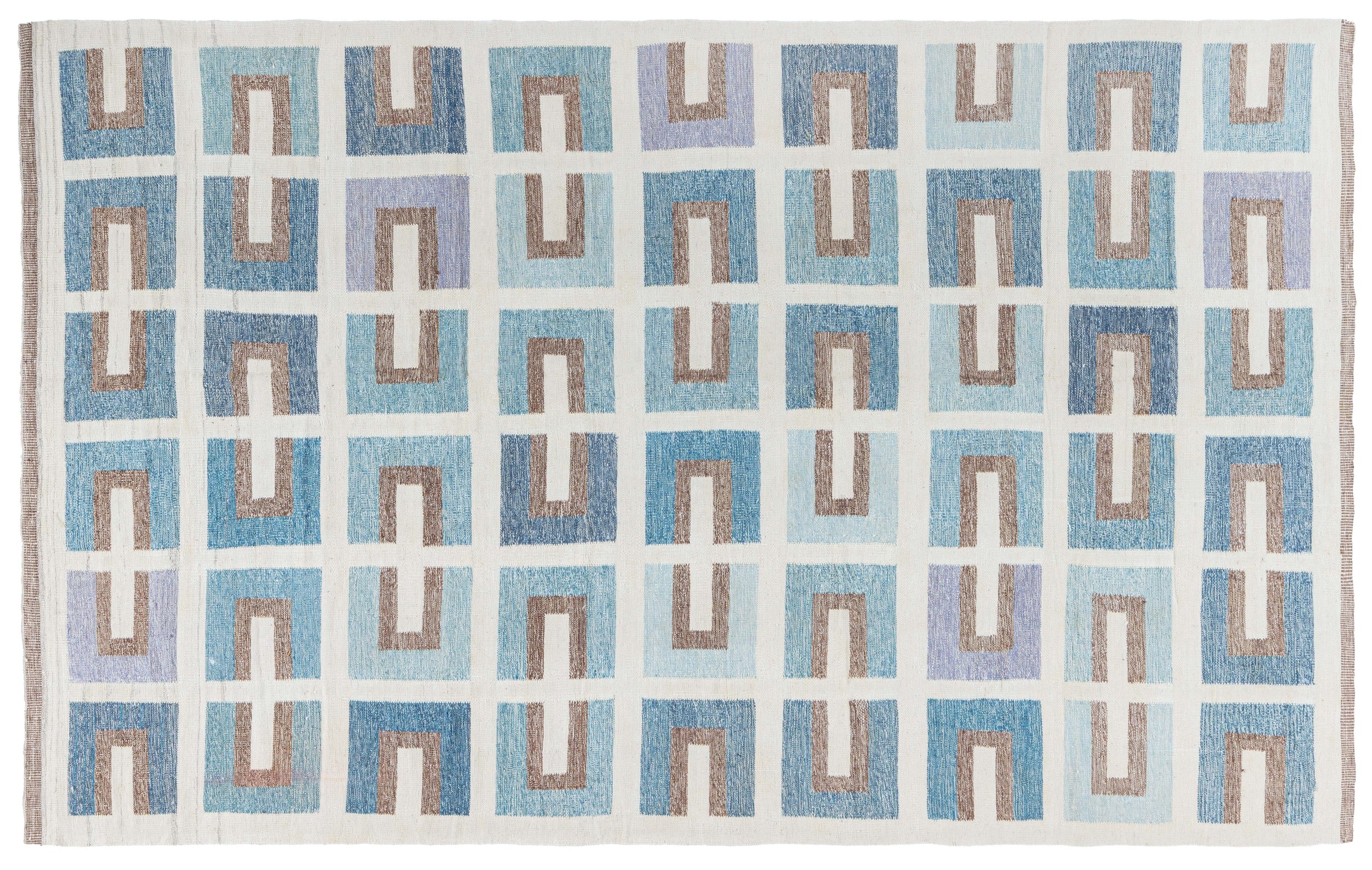 Swedish mid century blue and brown rug 