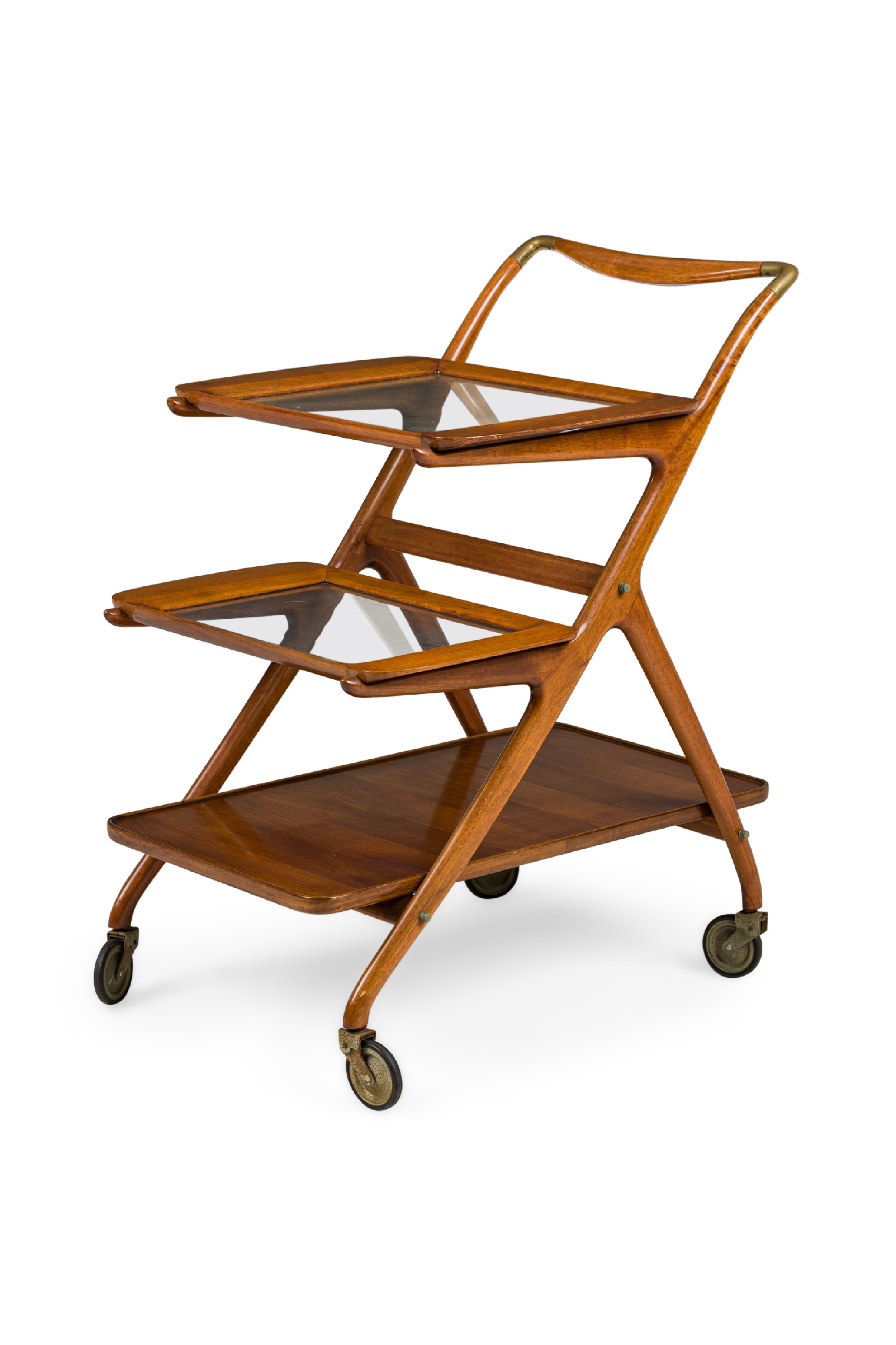 Italian mid century 3 tier rolling bar cart