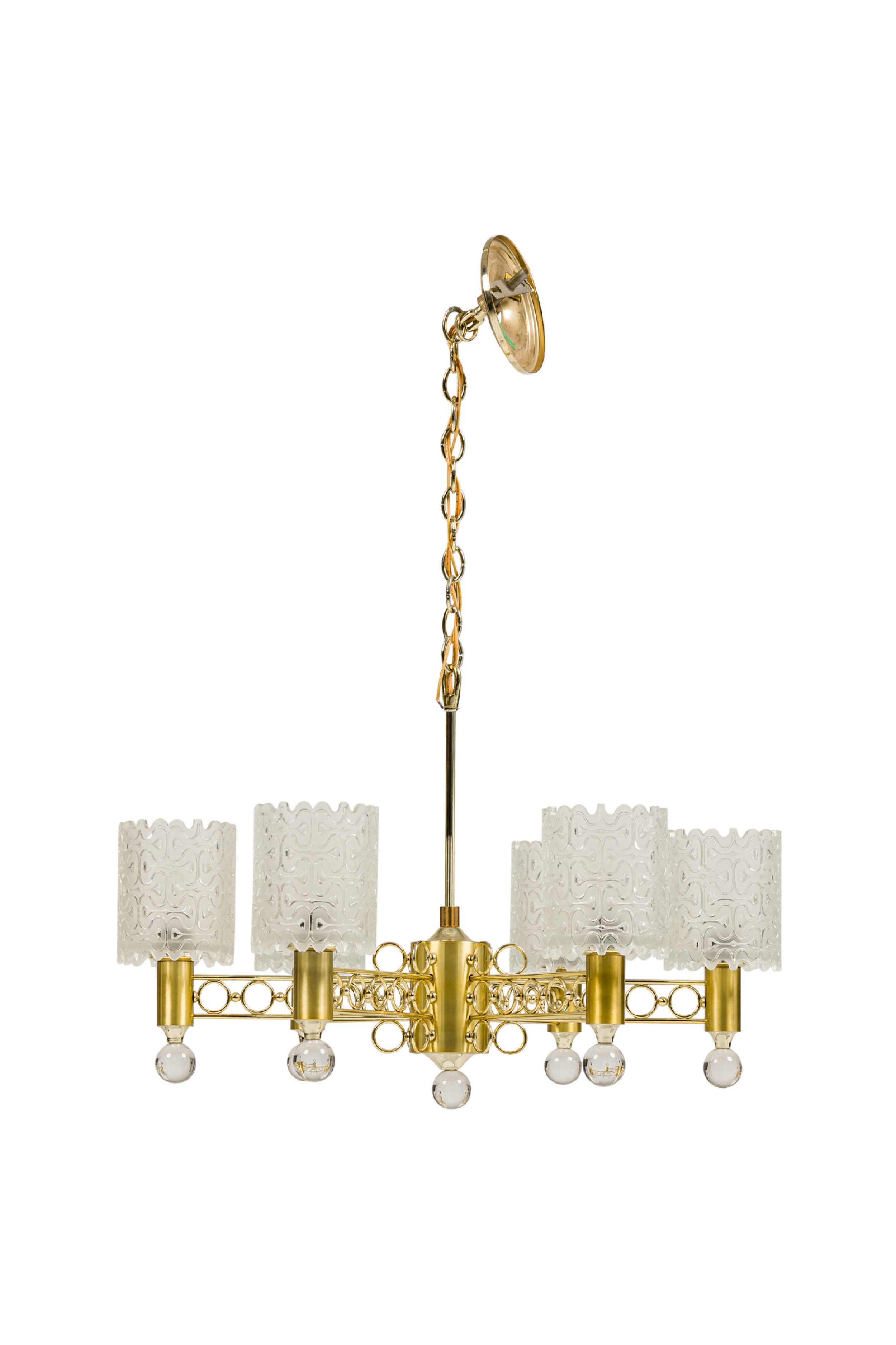 Schonbek & CO. American Mid Century Brass and Crystal 6 Arm Chandelier 