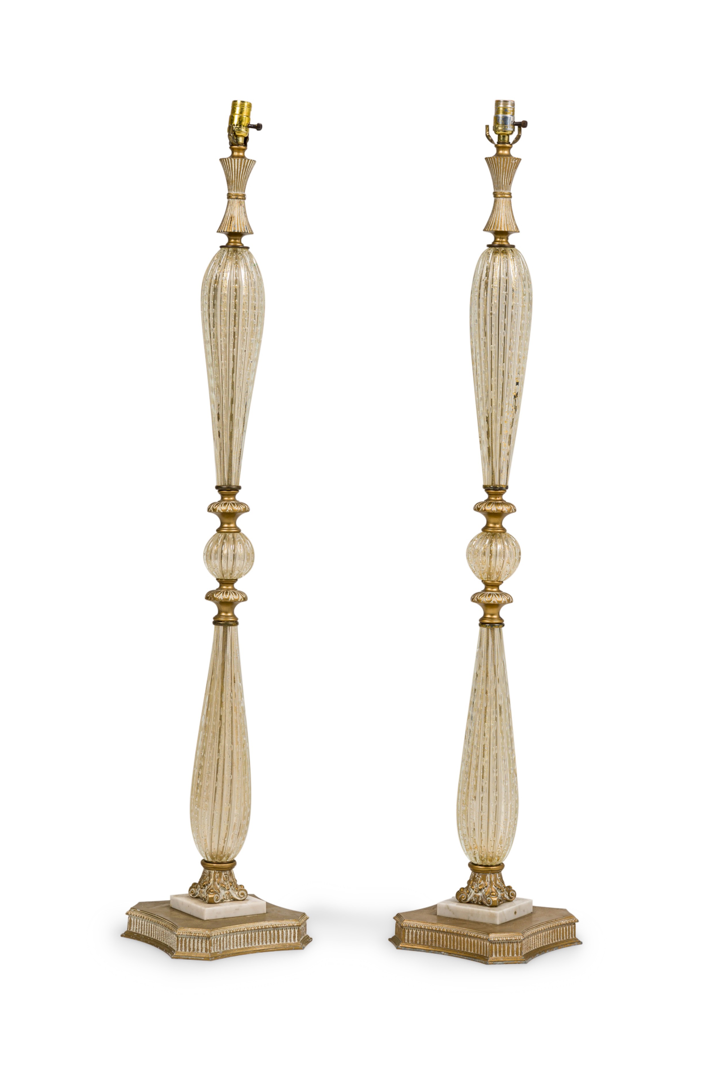 Pair of Barovier & Toso Italian Mid Century Bubble and Gold Fleck Murano Glass Floor Lamps 